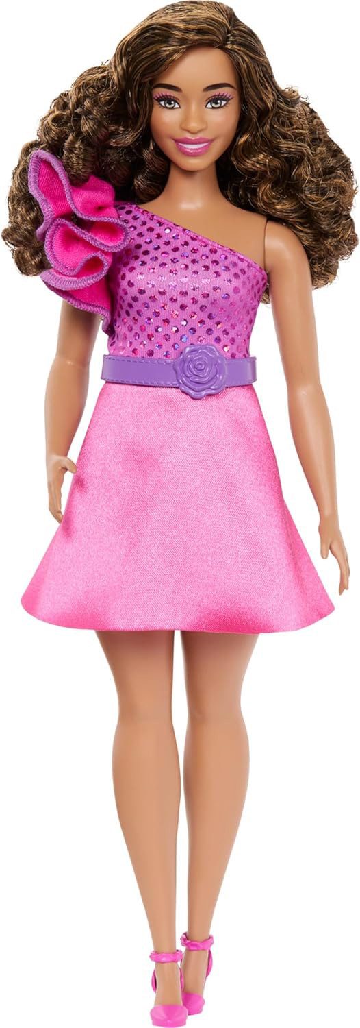 Mattel® Anziehpuppe Barbie Fashionista Puppe mit braunem Haar und glitzerndem Kleid