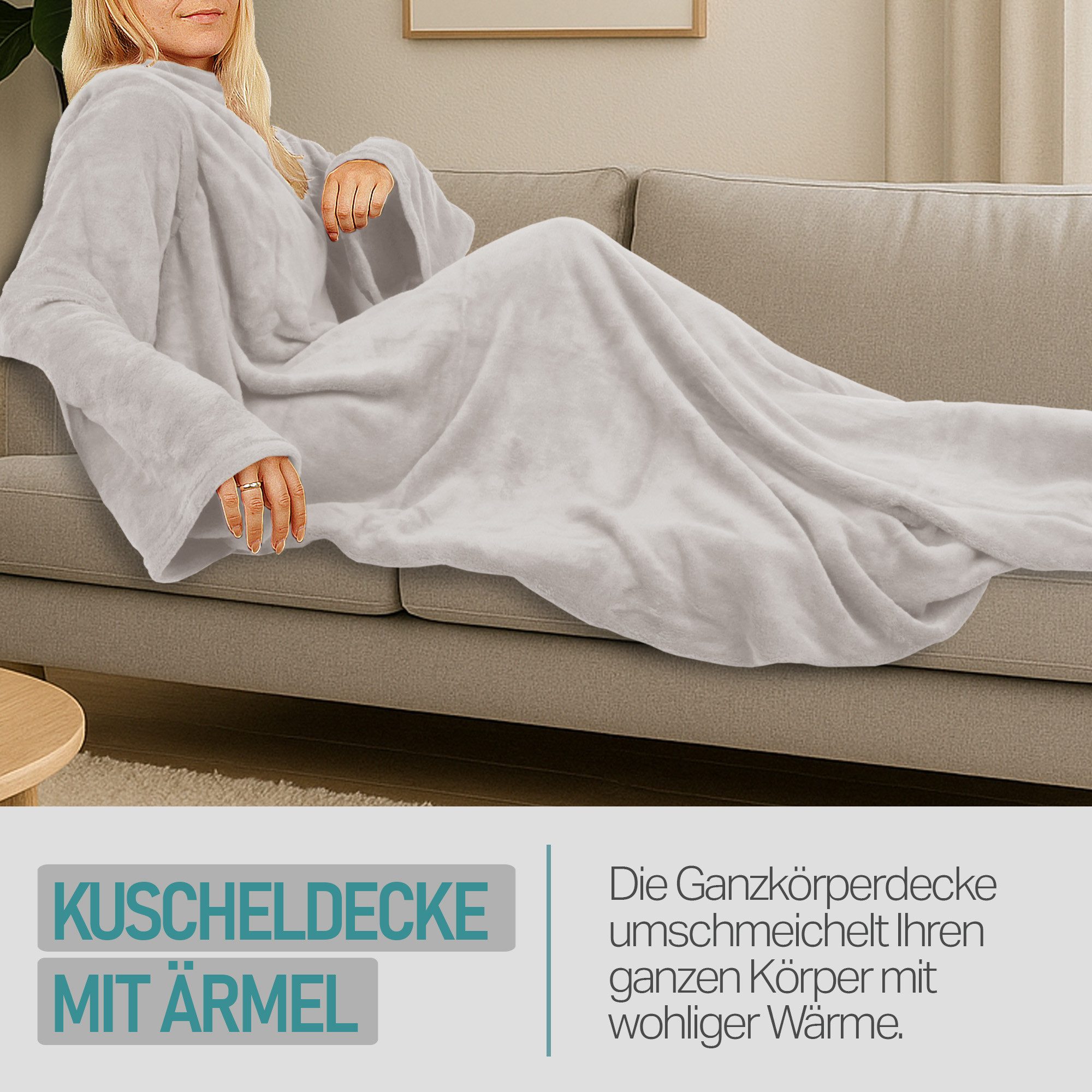 Wohndecke mit Ärmeln 130x180 cm, Bestlivings, 100% plüschiger Polyester, waschbar bei 30°C, trocknergeeignet