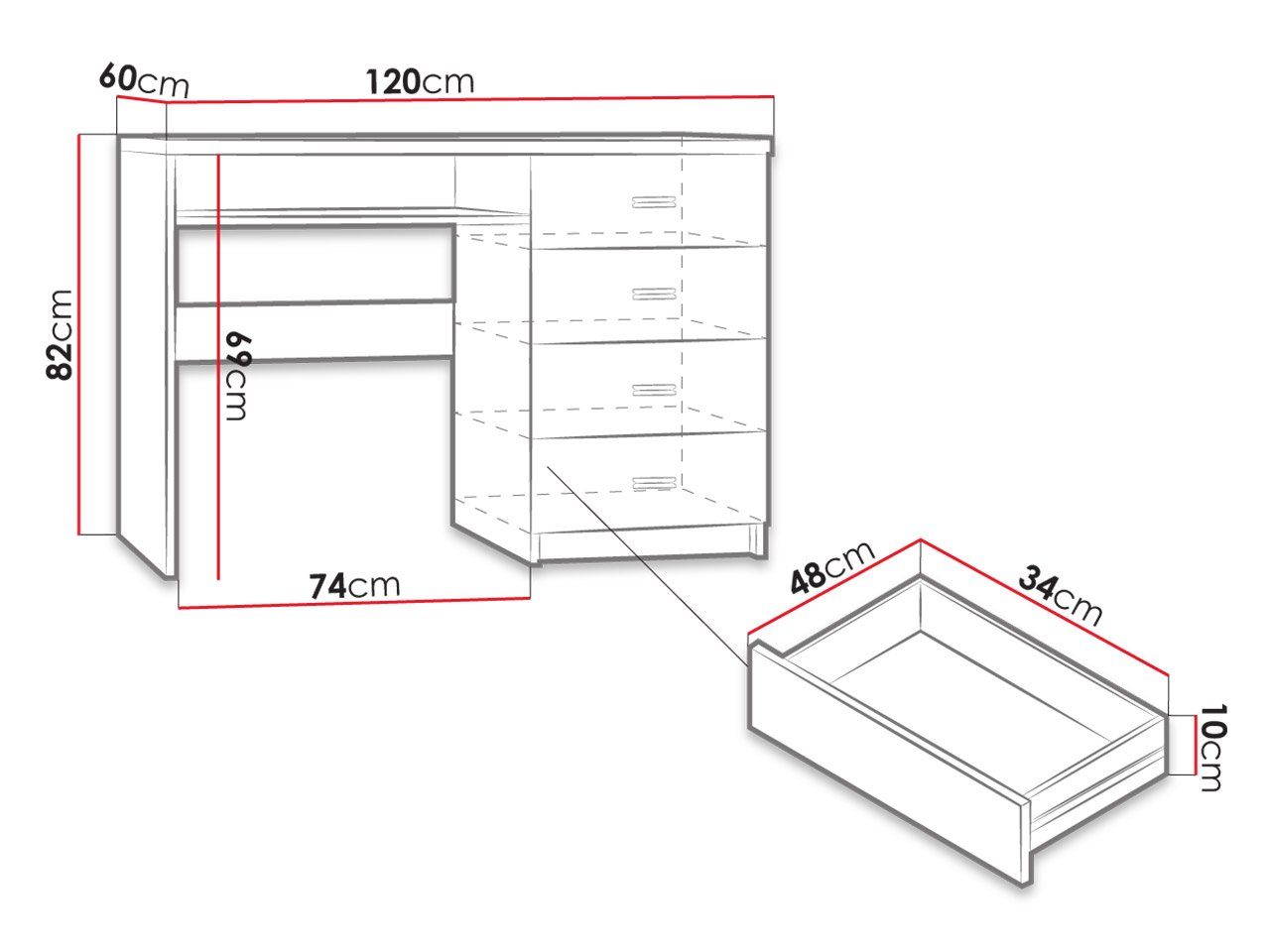 MIRJAN24 Schreibtisch Indianapolis I16 (4 Schubladen), Metall Griffe