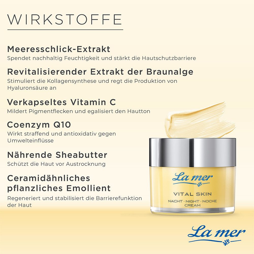 La mer Gesichtspflege Vital Skin Nachtcreme – regenerierende Anti-Aging Pflege mit Q10, Unterstützt Zellerneuerung & verfeinert das Hautbild über Nacht