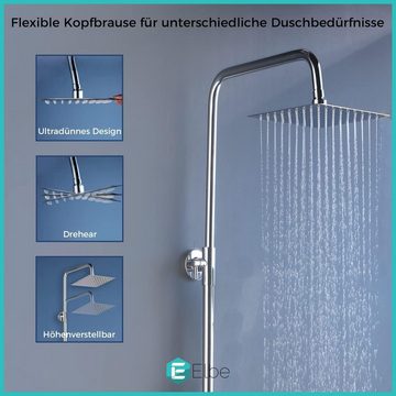 Elbe Duschsystem aus Edelstahl, Regendusche mit Duschkopf aus rostfreiem, Höhe 150 cm, 3 Strahlart(en), Duschset ohne Armatur, Chrom Duschstangeset Duschsäuleset