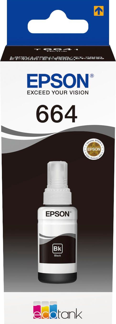 EPSON, black Nachfülltinte 664 (für 1x, original T6641 Epson Nachfülltinte schwarz)
