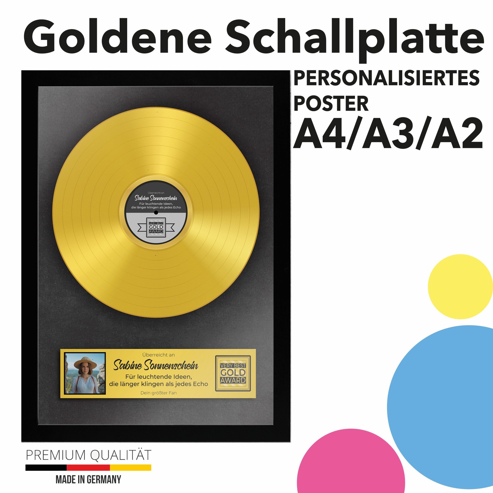 Lineo Poster Personalisierte Goldene Schallplatte mit Foto & Name
