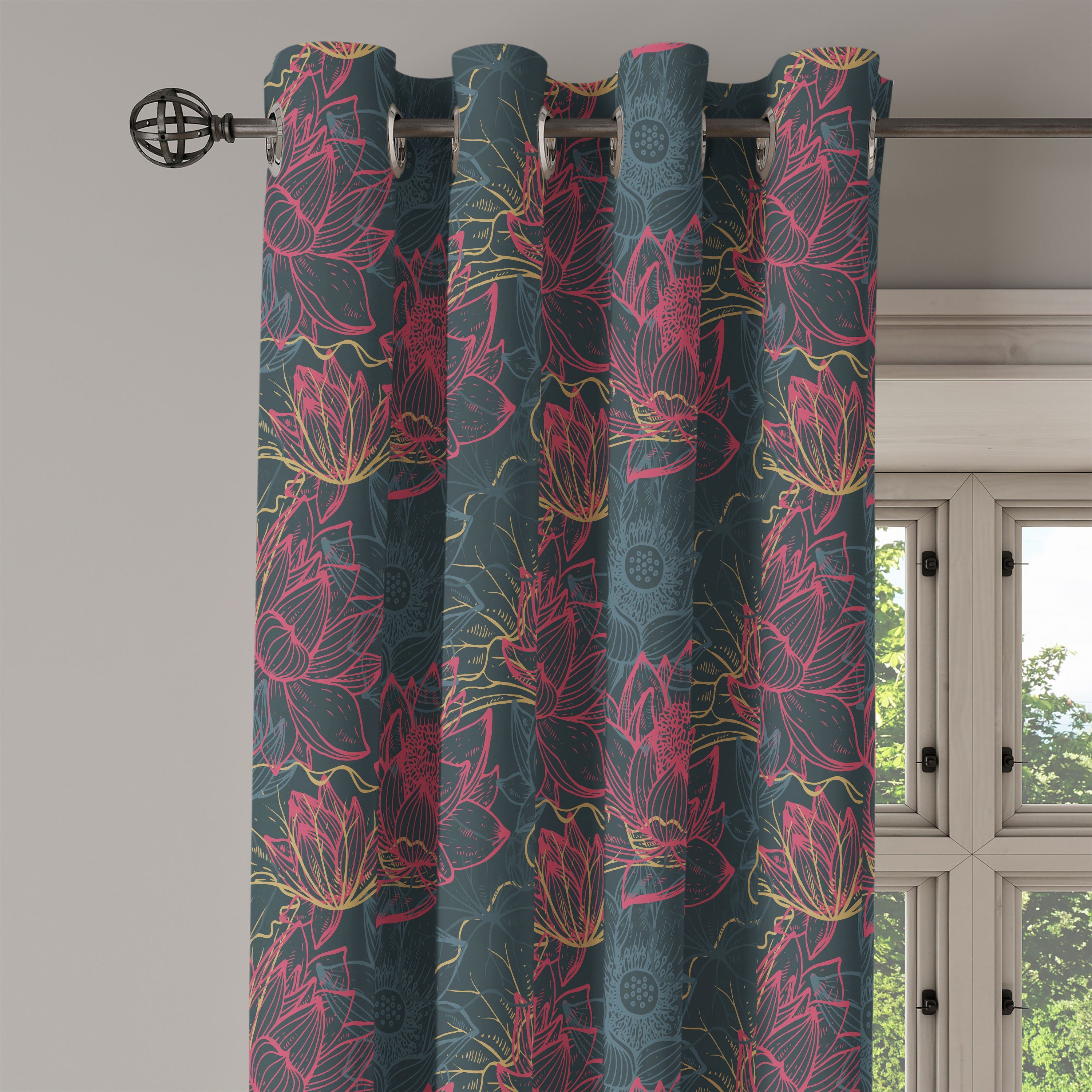 der Konzept Gardine Schlafzimmer Wohnzimmer, Lotus Blumen von für Dekorative 2-Panel-Fenstervorhänge Abakuhaus, Asien