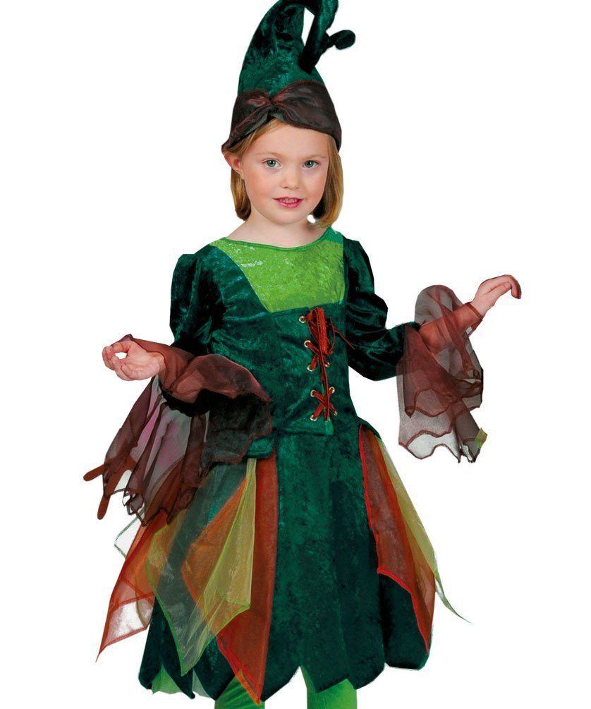 Karneval-Klamotten Feen-Kostüm Waldfee Waldelfe Kinderkostüm mit Hut, Mädchenkostüm Fee Karneval
