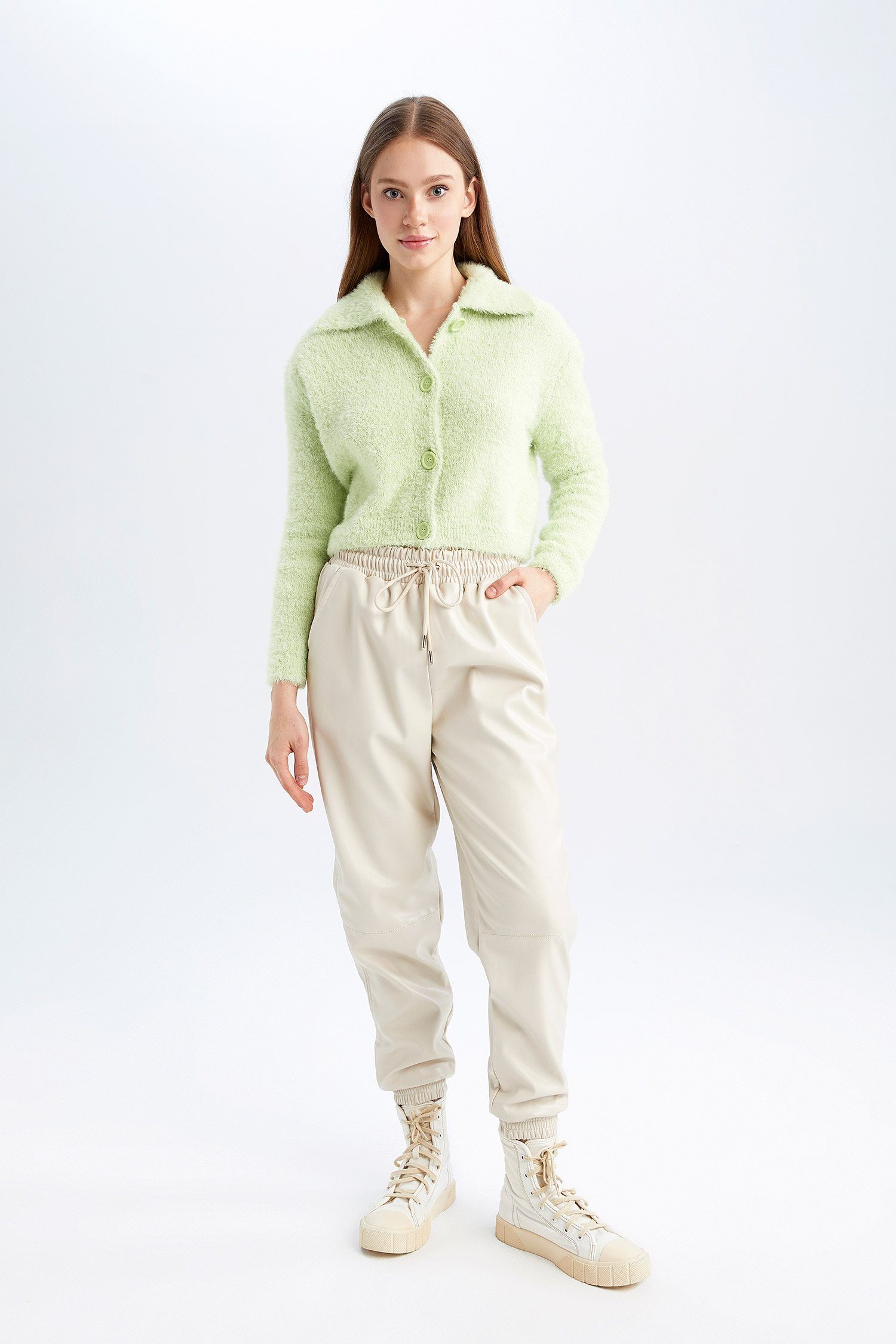 Jogginghose Stein Damen DeFacto FIT Lederimitathose JOGGER Heller