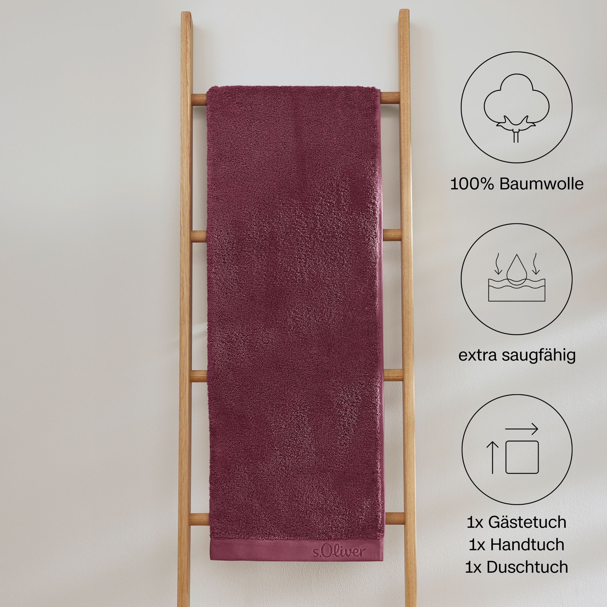 s.Oliver Handtuch Set s.Oliver, Premium Qualität, 600 gr/m², Walkfrottier (Set, 3-St), 1 Gästetuch 30x50 cm, 1 Handtuch 50x100 cm, 1 Duschtuch 70x140 cm
