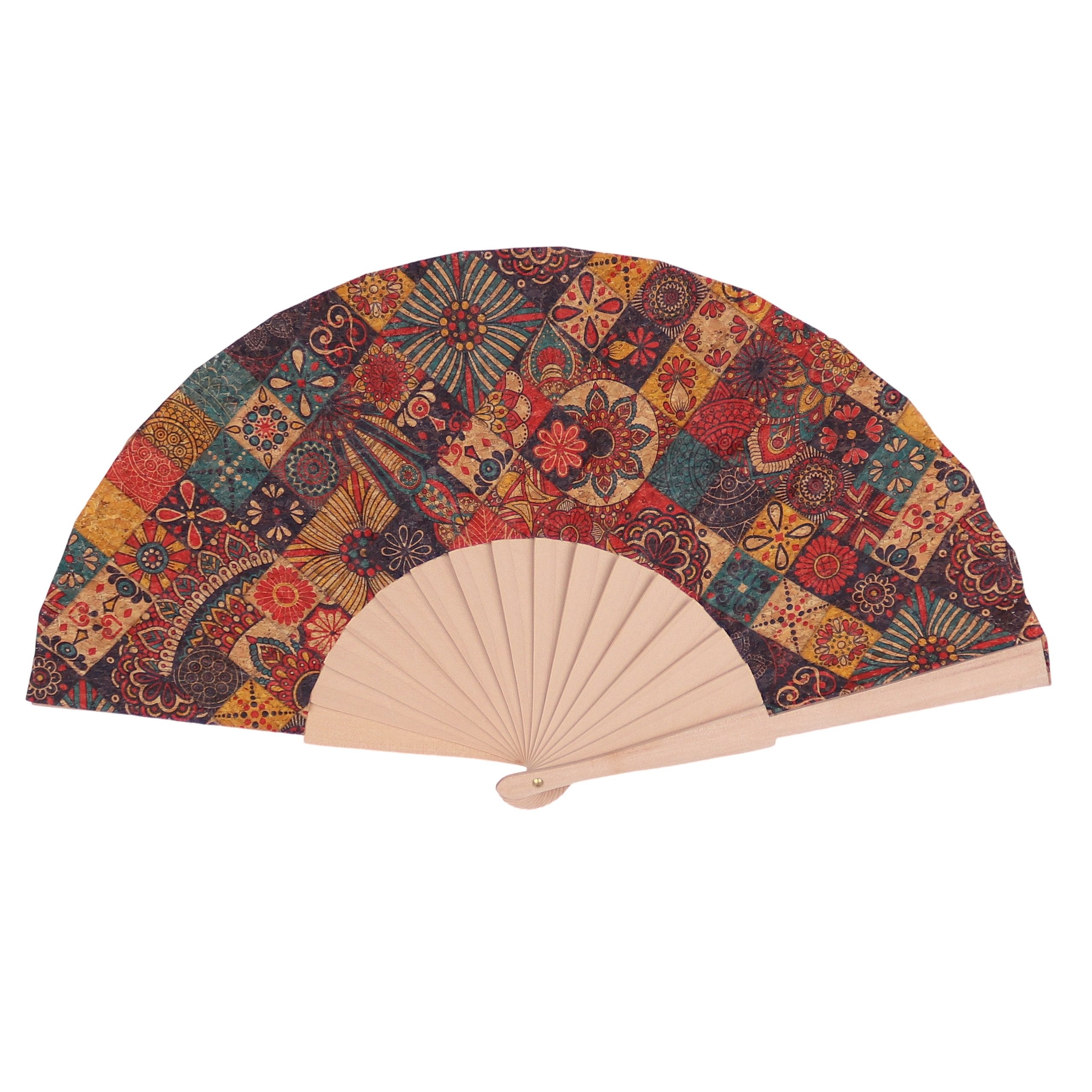 MIRROSI Handfächer aus Kork – stilvoll & nachhaltig, mit stilvollem Design, Leicht, stabil und umweltfreundlich, Vintage Look