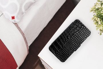 MuchoWow Handyhülle Leder - Strukturiert - Schwarz - Grau, Handyhülle Telefonhülle Apple iPhone 13 Mini