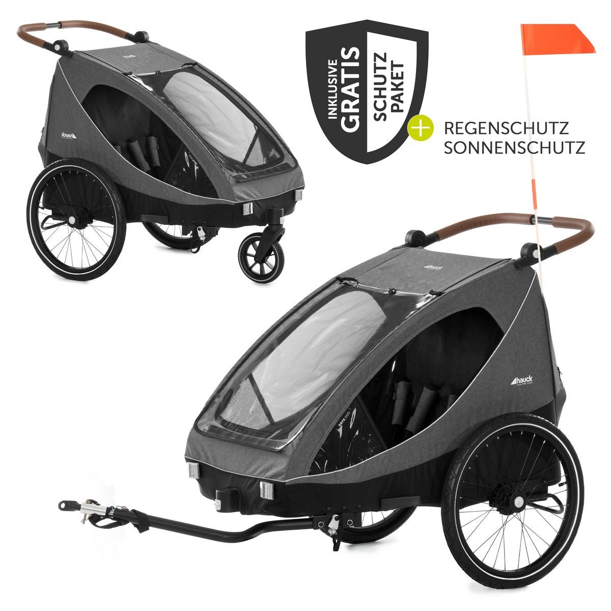 Fahrradkinderanhänger Dryk Duo - Melange Grey