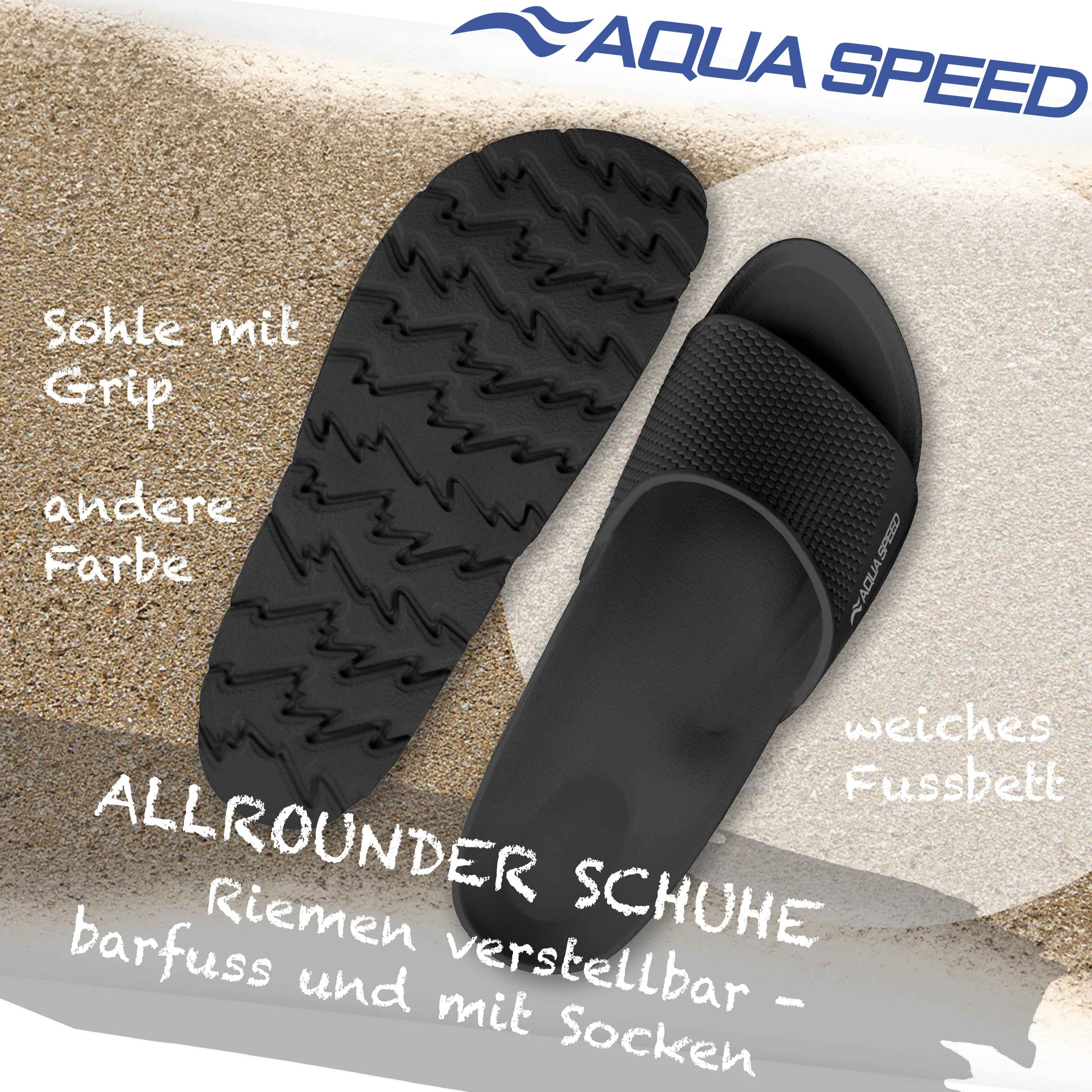 Aqua Speed Badelatschen OSLO + kl. Fasertuch Damen und Herren Duschsandalen Badepantolette