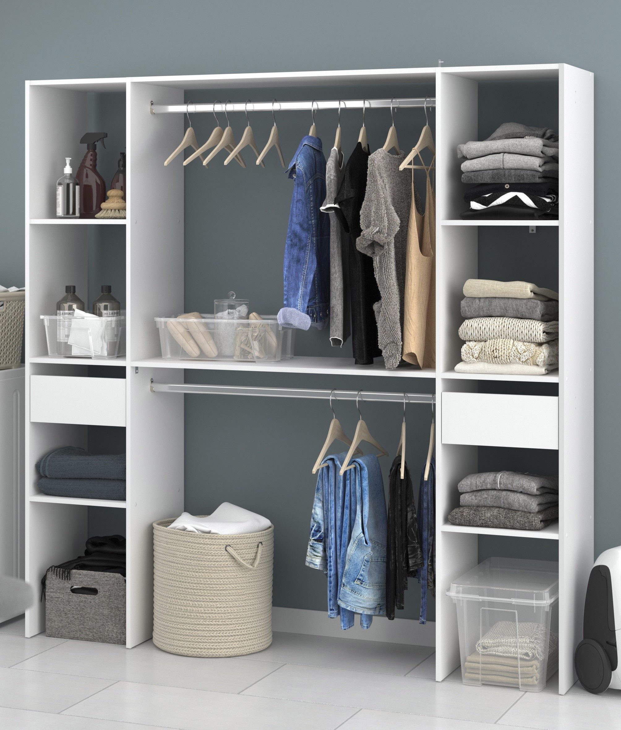 möbel-direkt.de Kleiderschrank Combi in Weiß (Spar-Set, 1-St., Kleiderschrank mit offenem Design) offenes Design