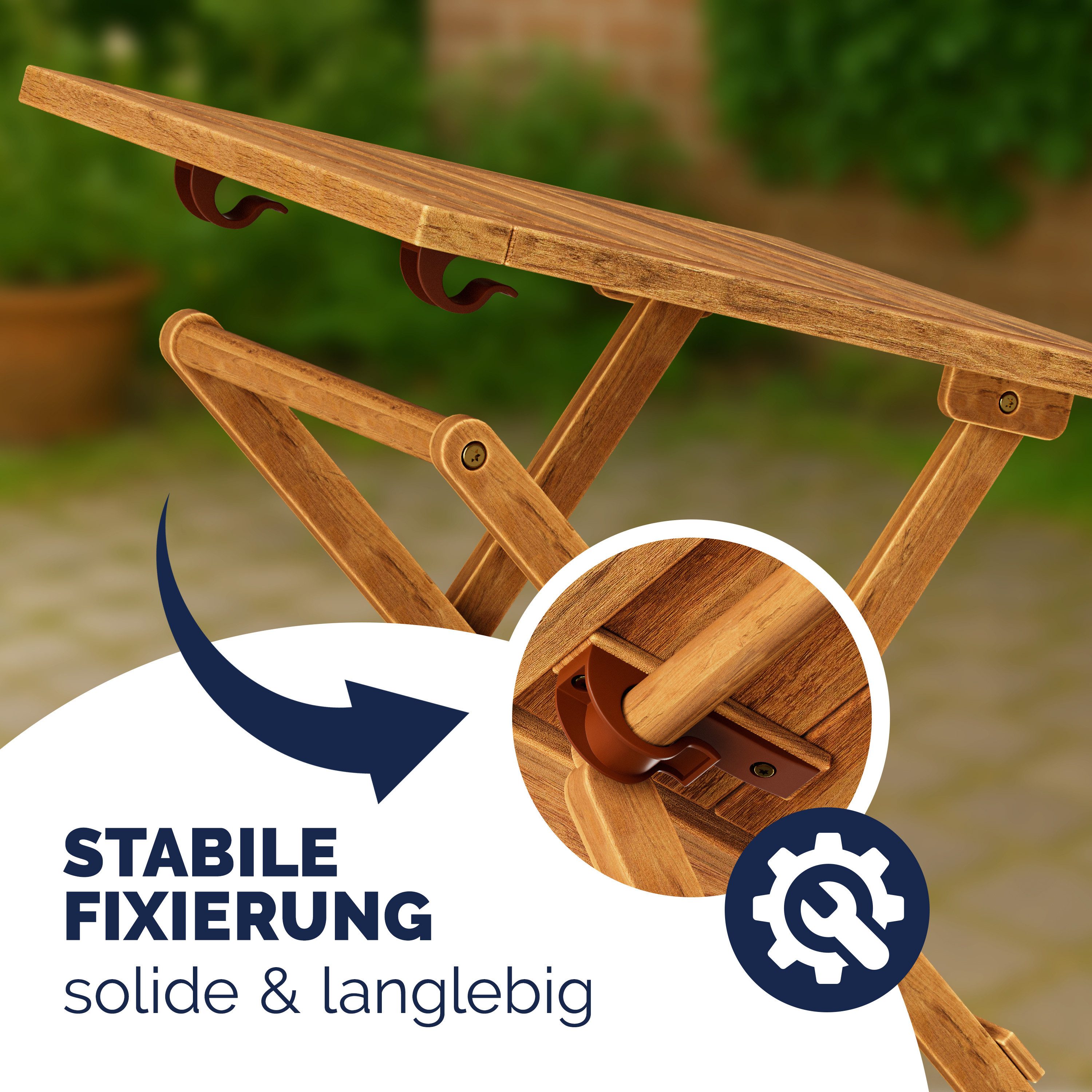 Casaria Klapptisch Akazie (1-St), Holz Vollmontiert Klappbar 80kg Belastbar 46x46cm wetterfest Balkon – Bild 5 von 5