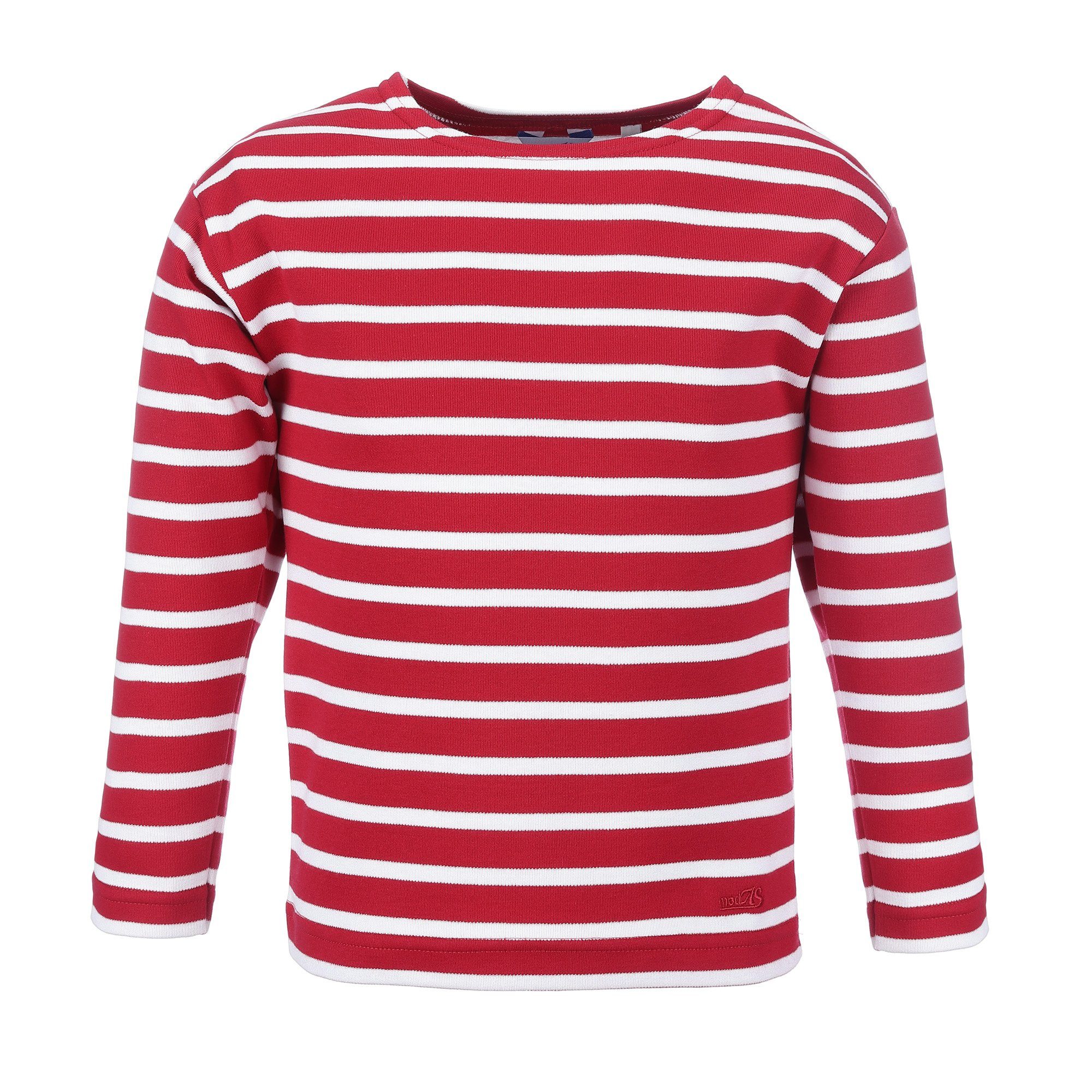 modAS Langarmshirt Bretonisches Shirt für Kinder Longsleeve mit Streifen Mädchen Jungen (02) rot / weiß