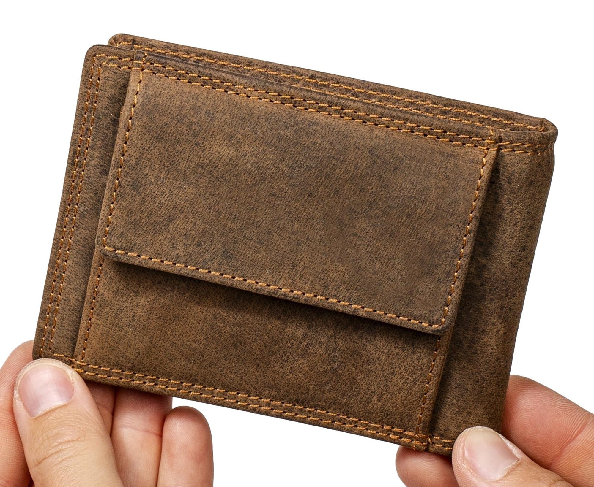 Brown Bear Geldbörse Dollarclip Golf 1018 Münzfach Echtleder, 10 Kartenfächer und RFID-Schutz Braun-Vintage – Bild 5 von 5