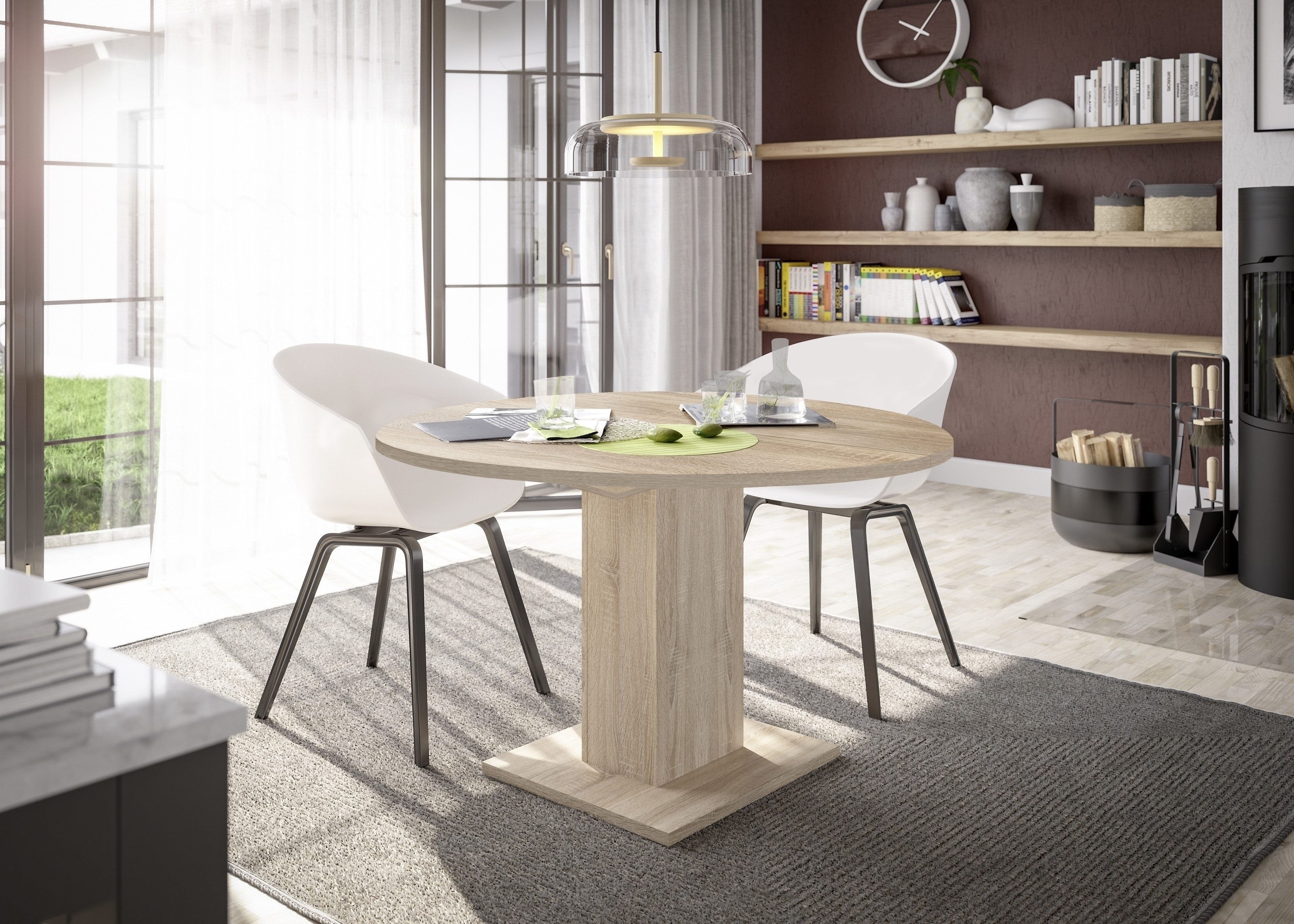 Mäusbacher Säulen-Esstisch (ausziehbar) in eiche sägerau - 90x76x90cm (BxHx günstig online kaufen