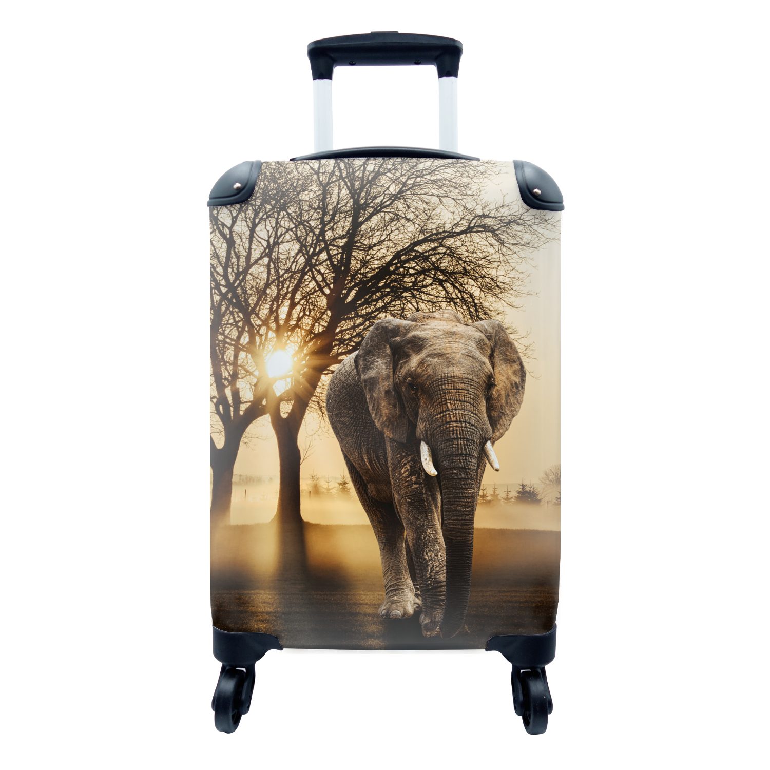 - MuchoWow für Elefant Ferien, mit Baum - Handgepäck Sonne, Handgepäckkoffer Reisetasche Rollen, Reisekoffer Trolley, 4 rollen,