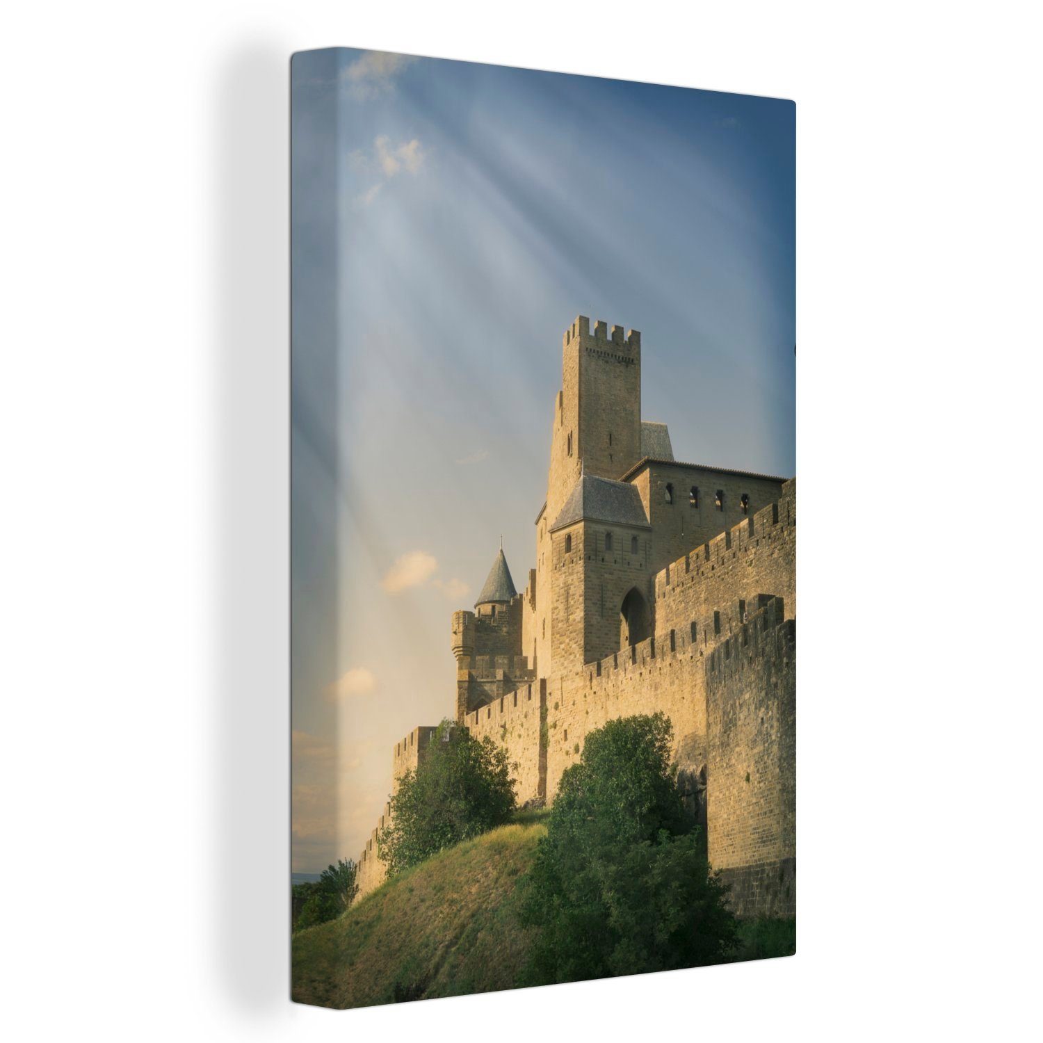 OneMillionCanvasses® Leinwandbild Carcassonne - Sonne - Schloss, (1 St), Leinwandbild fertig bespannt inkl. Zackenaufhänger, Gemälde, 20x30 cm