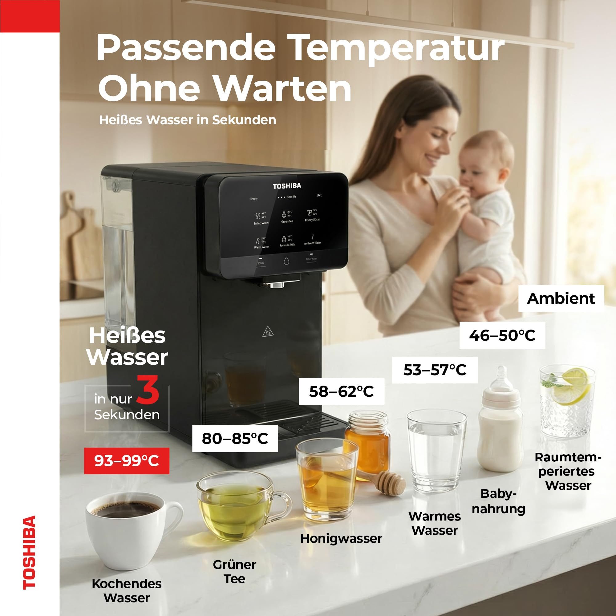 Toshiba Wasserfilter Toshiba Osmoseanlage Grau, 5in1 Filter, Einstellbare Temperatur, Ohne Wasseranschluß