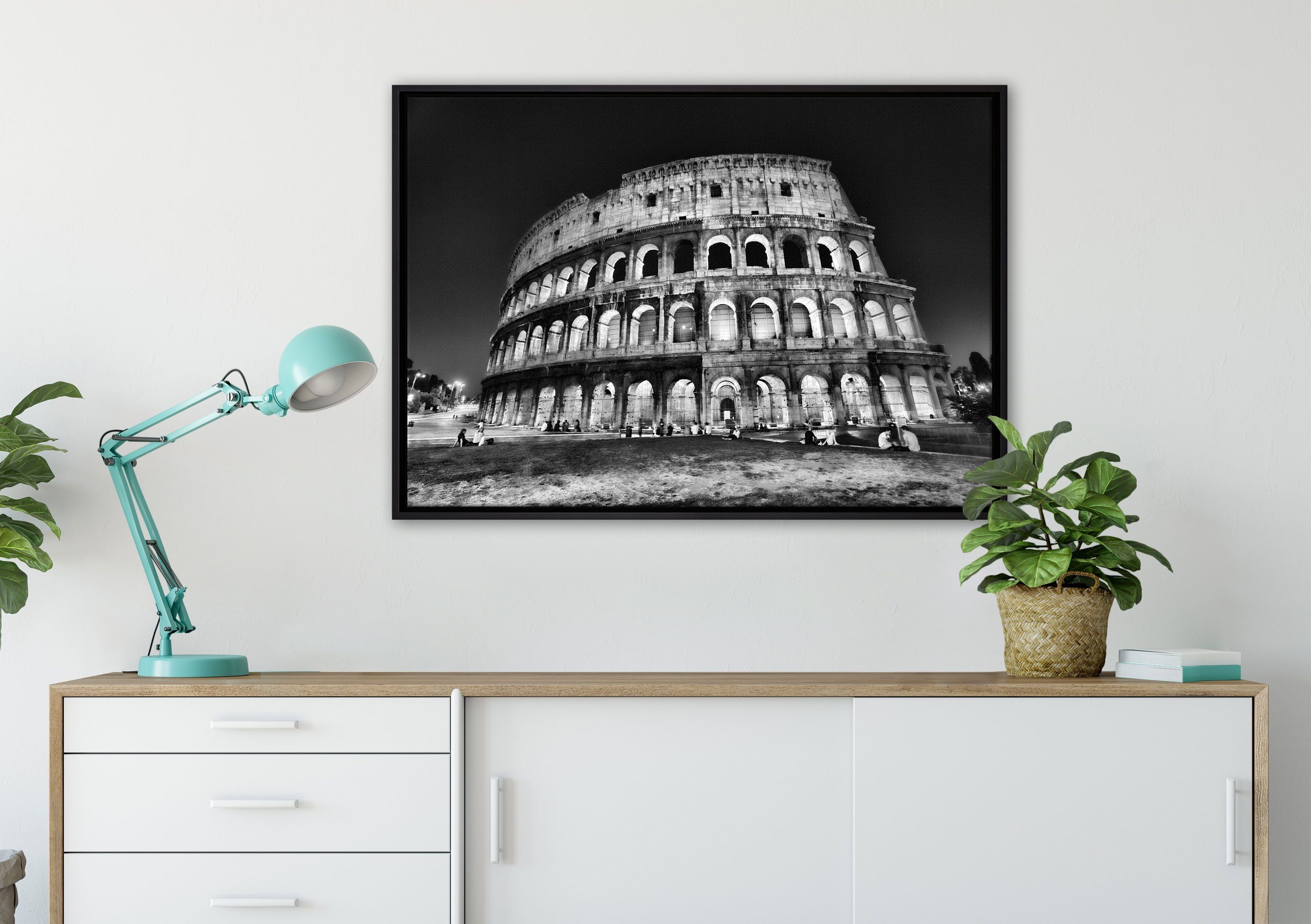einem Leinwandbild Leinwandbild St), Italien Rom Schattenfugen-Bilderrahmen Wanddekoration in bespannt, fertig in inkl. Italy, gefasst, Zackenaufhänger Colosseum (1 Pixxprint