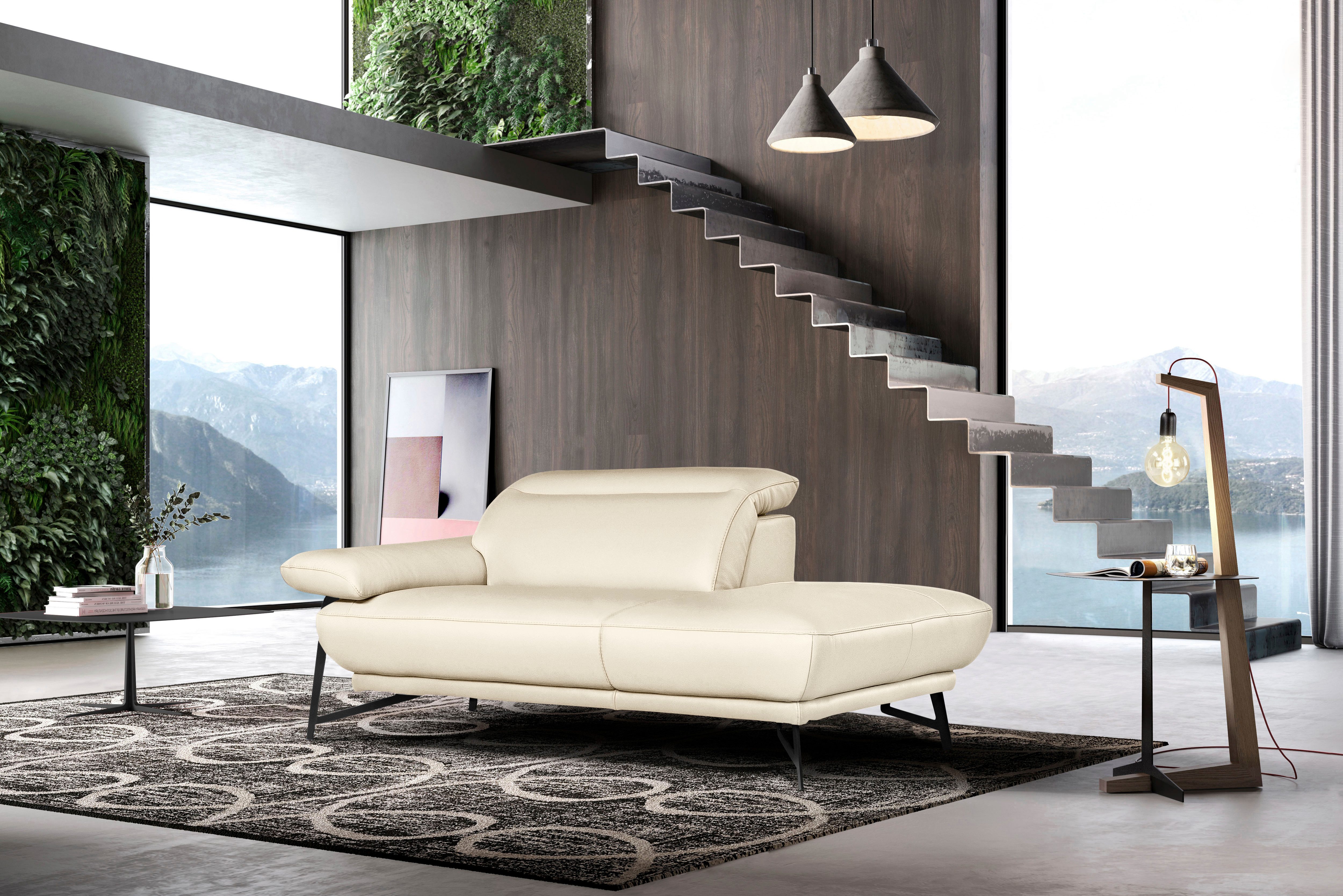 Egoitaliano Ottomane Anais, erstklassiges Designsofa, Breite 179 cm, Fußfarbe schattengrau, Kopfteil verstellbar, Leder BULL, cremeweiß