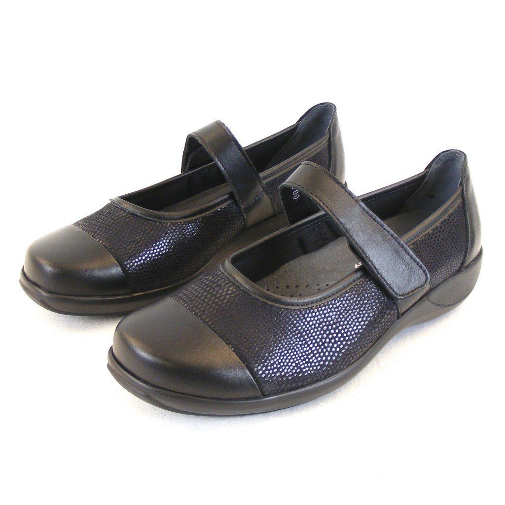 Stuppy Stuppy Damen Schuhe schwarz Mary Jane Spangenschuhe Leder Stretch  Fußbett 12357 Ballerina