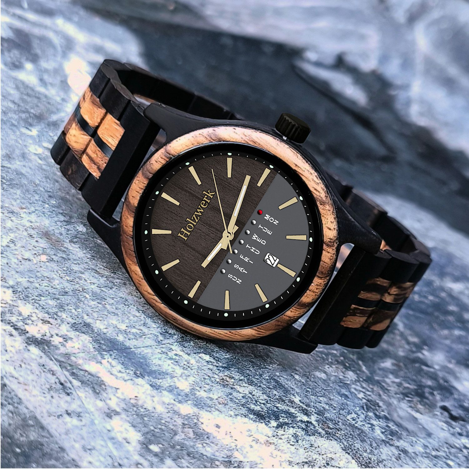 Holzwerk Quarzuhr BREMEN Designer Holz Armbanduhr mit Datumsanzeige in schw günstig online kaufen