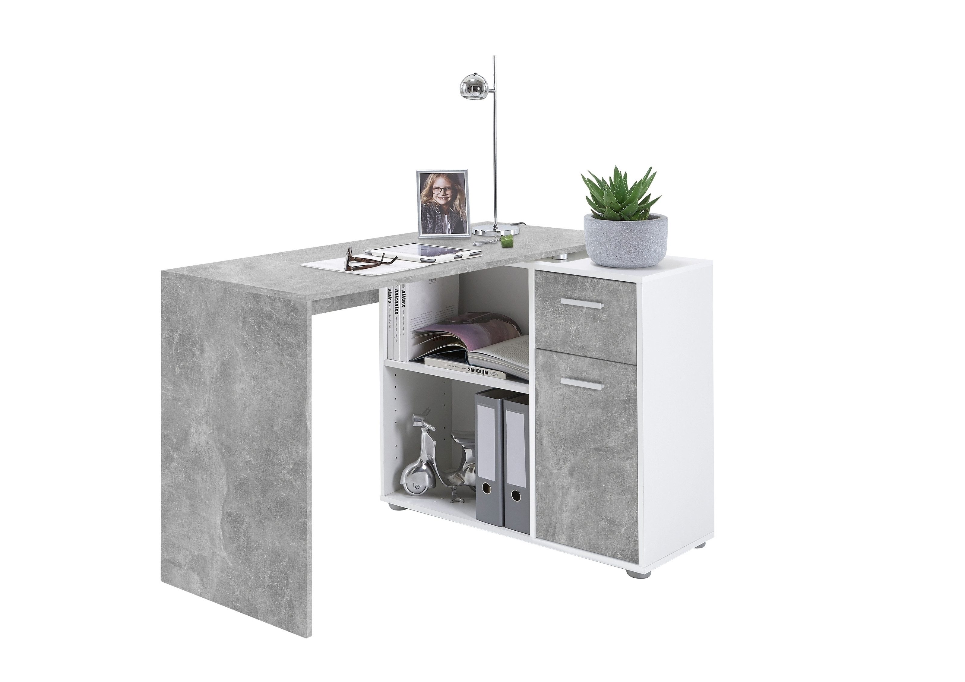 PREISBRECHER Schreibtisch ALBRECHT 1, in Beton LA-weiß - 83x74x117cm (BxHxT)