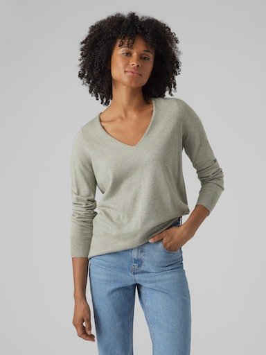 Vero Moda V-Ausschnitt-Pullover VMHAPPINESS LS V-NECK PULLOVER GA BOO