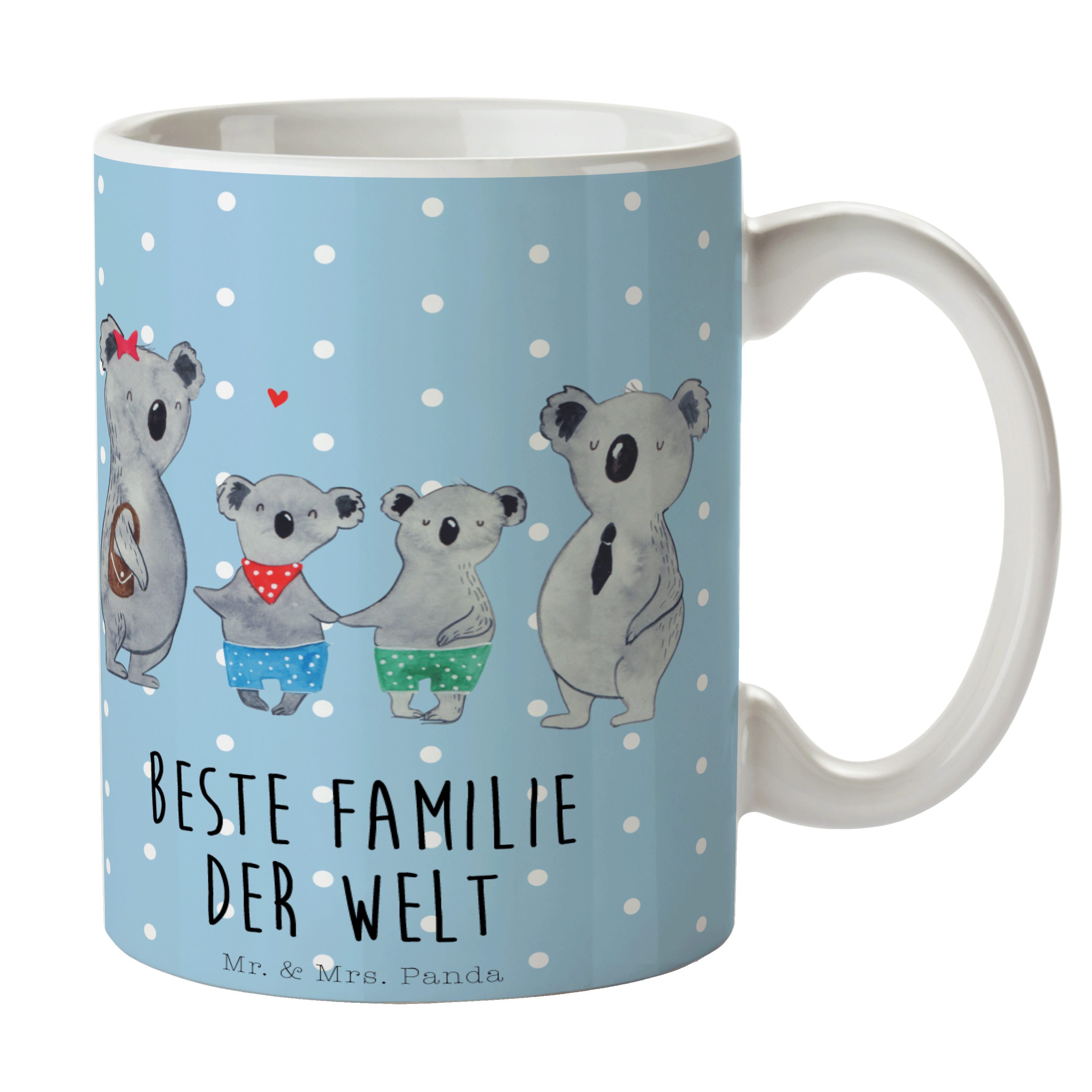 Mr. & Mrs. Panda Tasse Koala Familie zwei - Blau Pastell - Geschenk, Koalabär, Kaffeetasse, Keramik