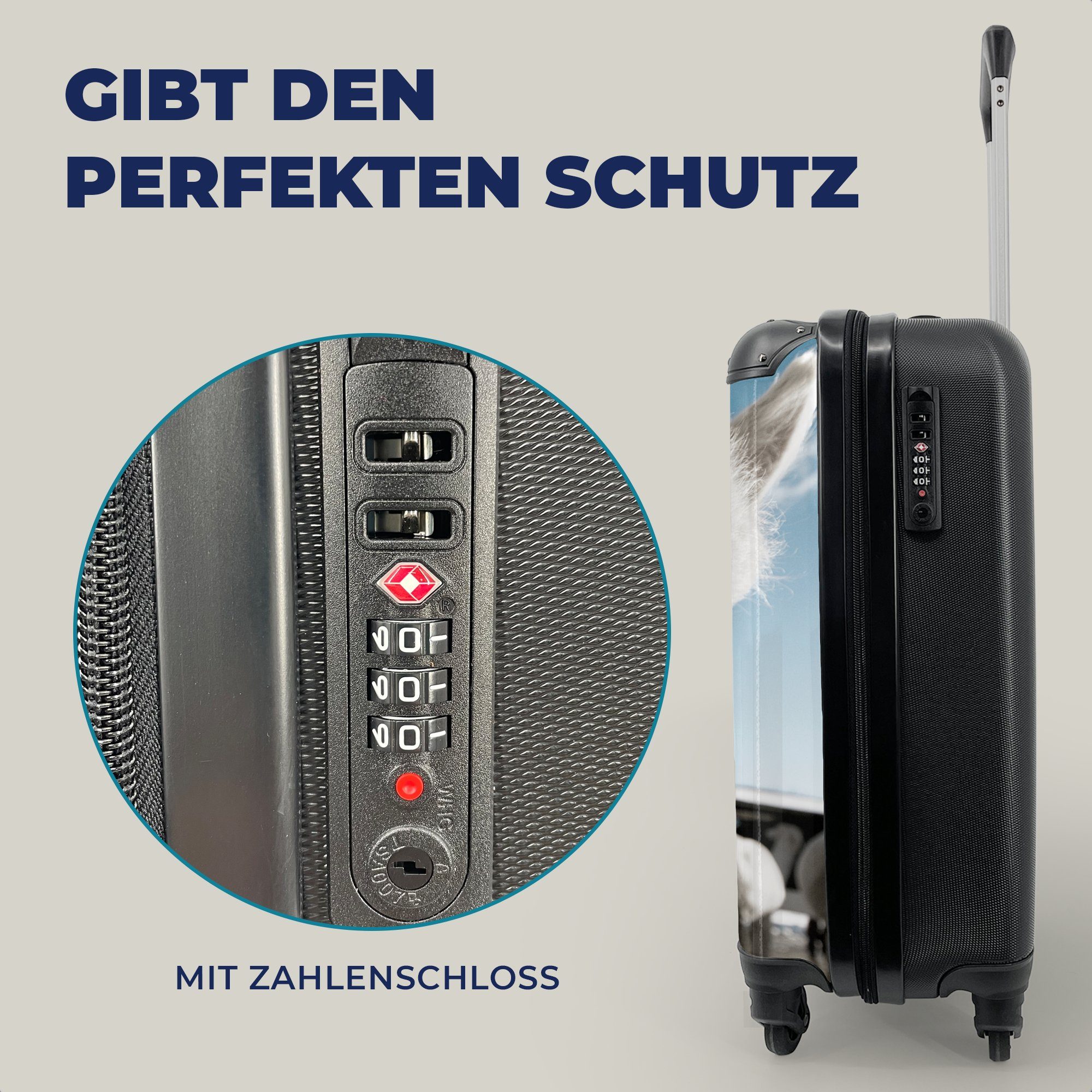 MuchoWow Handgepäckkoffer Alpaka - Weiß - Tier, 4 Rollen, Reisetasche mit rollen, Handgepäck für Ferien, Trolley, Reisekoffer