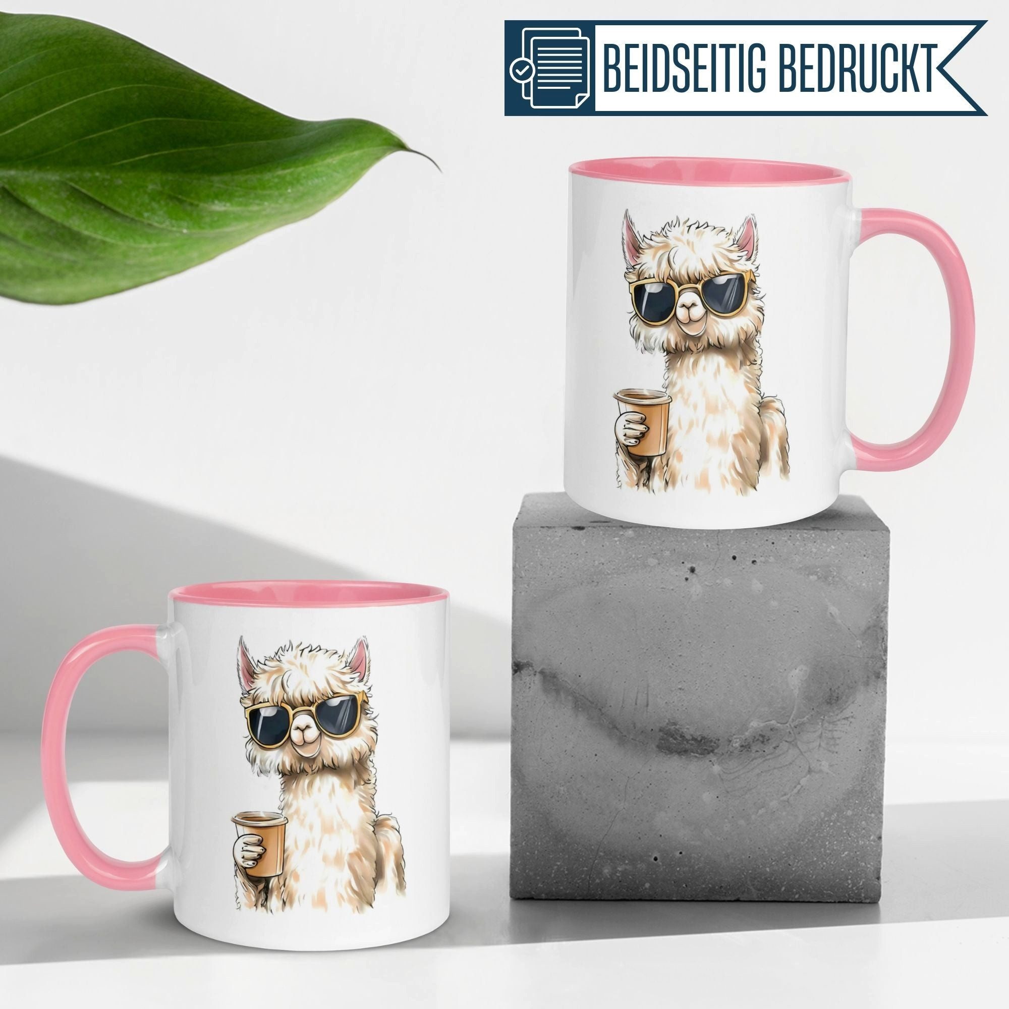 Momentals Tasse Alpaka – „Kaffee und Sonnenbrille“ – lustiger Geschenk Becher, Gratis Versand · Links-&Rechtshänder · Spülmaschinenfest
