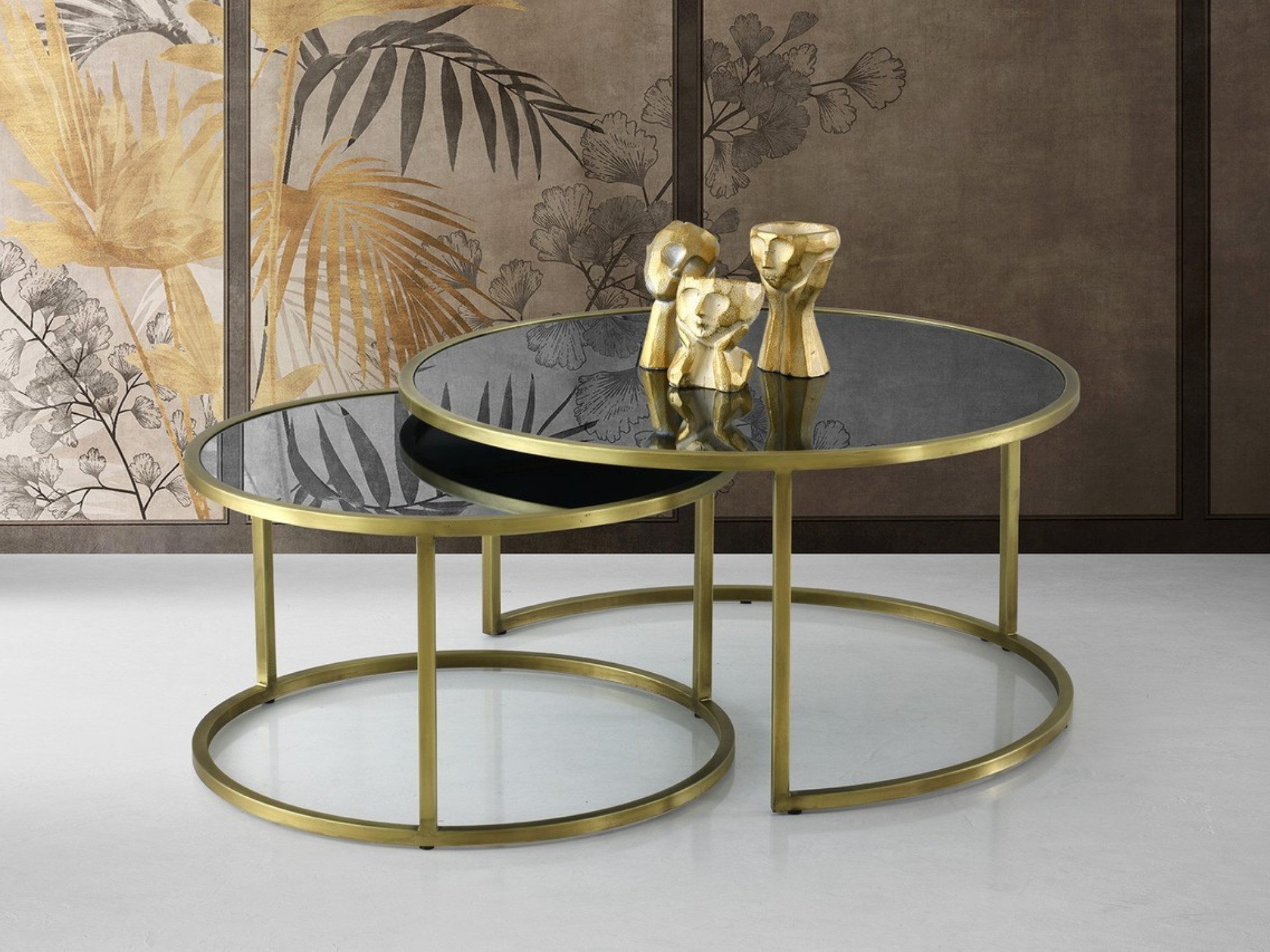 alesvelt Beistelltisch Couchtisch gehärtete Glasplatte 90cm (2-Stück), ineinander schiebbar, 90x90x45cm