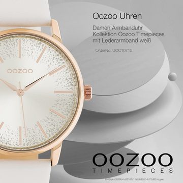 OOZOO Quarzuhr Oozoo Damen Armbanduhr weiß Analog, Damenuhr rund, mittel (ca. 36mm) Lederarmband, Elegant-Style