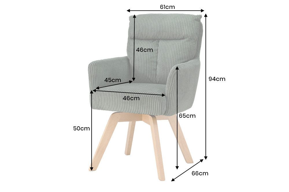 riess-ambiente Polsterstuhl BIG GEORGE grün/natur - Cord, 360° Drehfunktion, Taschenfederkern (Einzelartikel, 1 St), mit Armlehnen & Buchenholz-Beinen – ideal für gemütliche Esszimmer