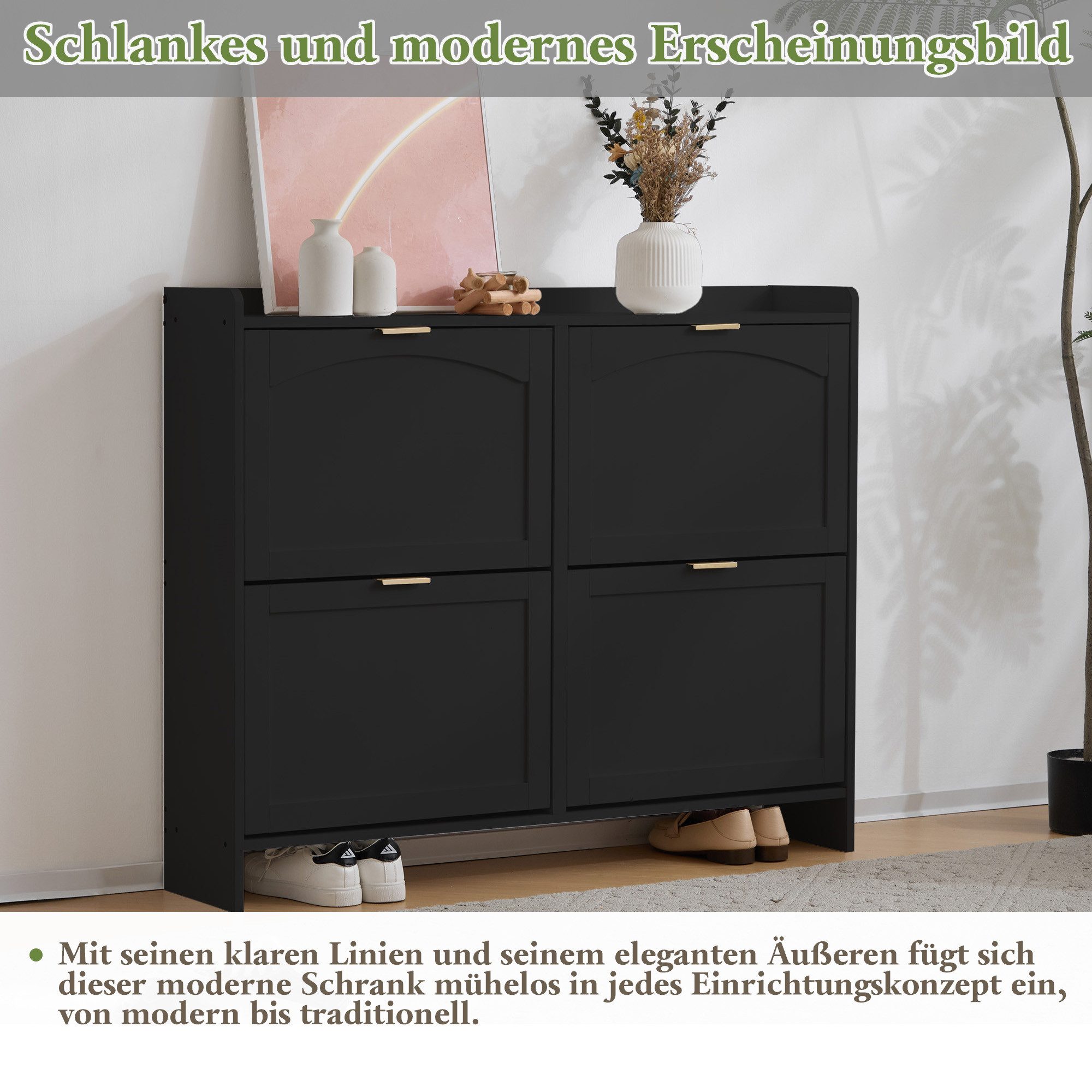 Merax Schuhschrank mit 4 Klappenfächern und Kippsicherung Schuhregal Schuhkipper Schuhkommode, B110/H90/T24cm – Bild 4 von 5
