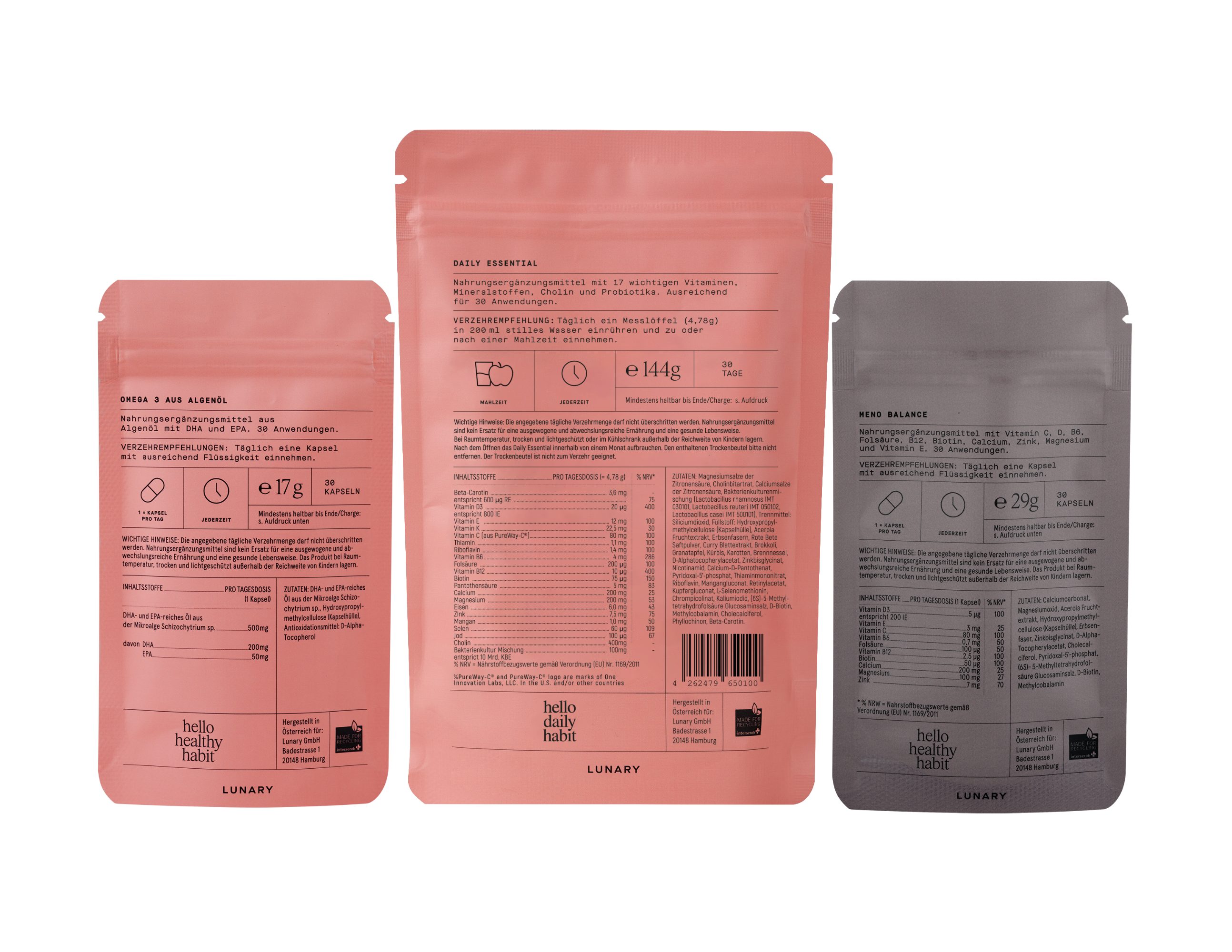 LUNARY Meno Balance Set - für Frauen während der Wechseljahre Kapsel, Pulver, 183 g