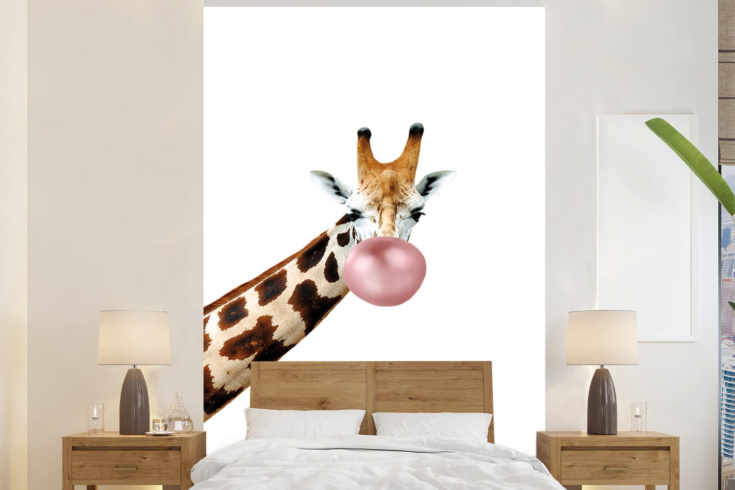 MuchoWow Fototapete Giraffe - Tiere - Kaugummi - Mädchen - Jungen - Kinder, Matt, bedruckt, (3 St), Montagefertig Vinyl Tapete für Wohnzimmer, Wandtapete