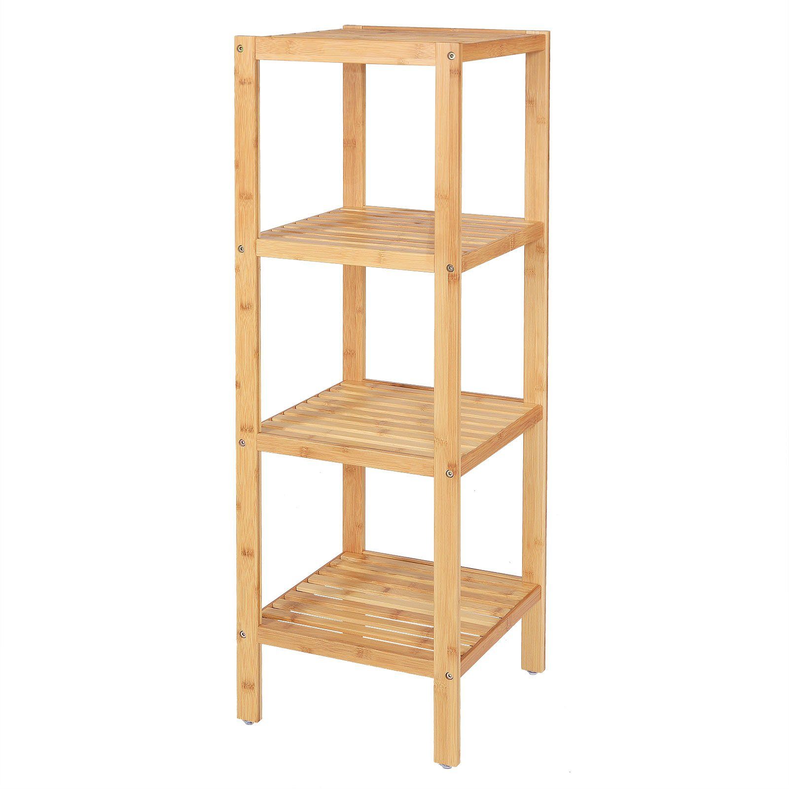 dibea Regal aus Bambus mit 4 Ablageflächen, 33x33x98 cm, natur, 1-tlg., robust & nachhaltig, platzsparend & pflegeleicht