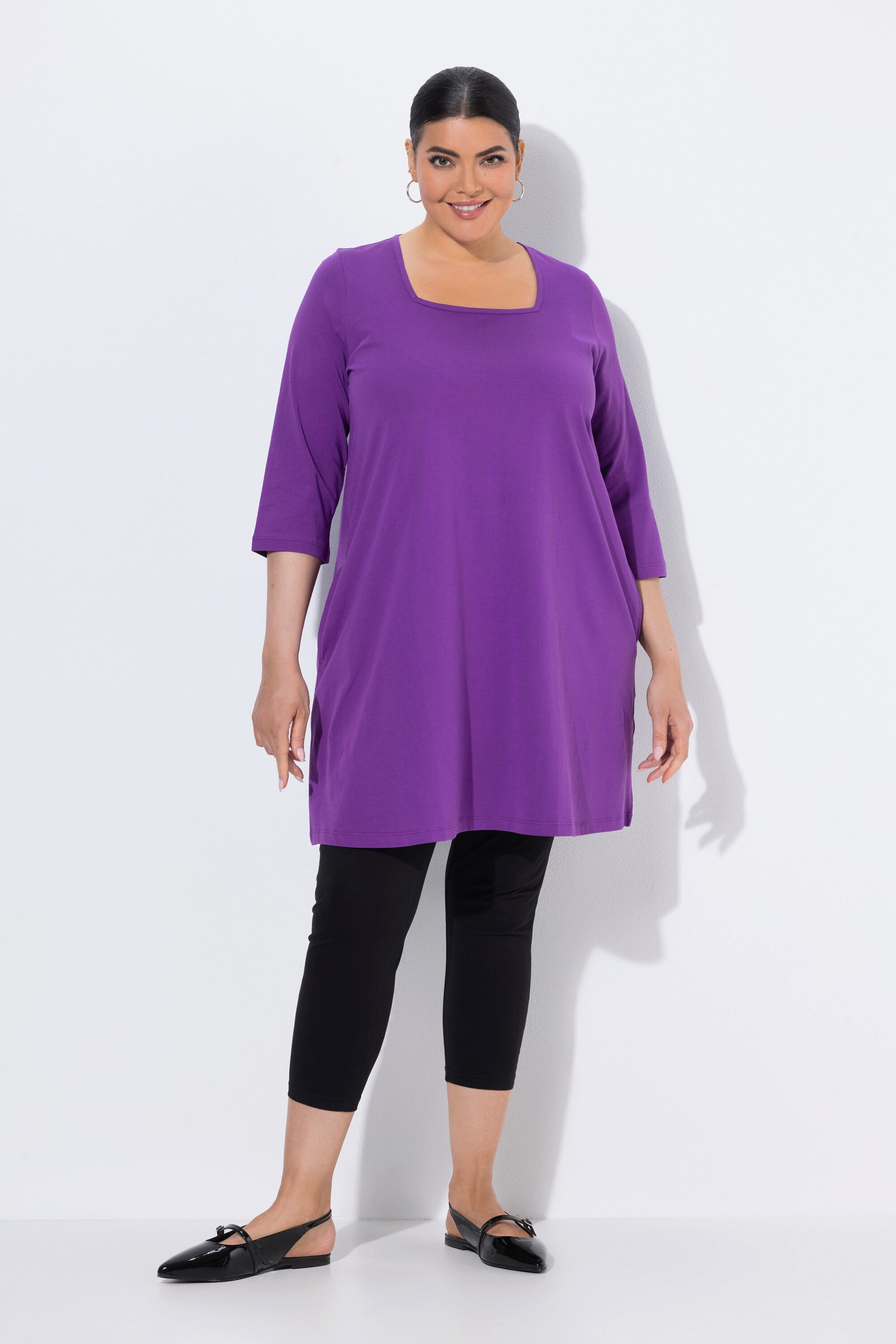 Ulla Popken Longshirt Longshirt A-Linie Carré-Ausschnitt 3/4-Arm