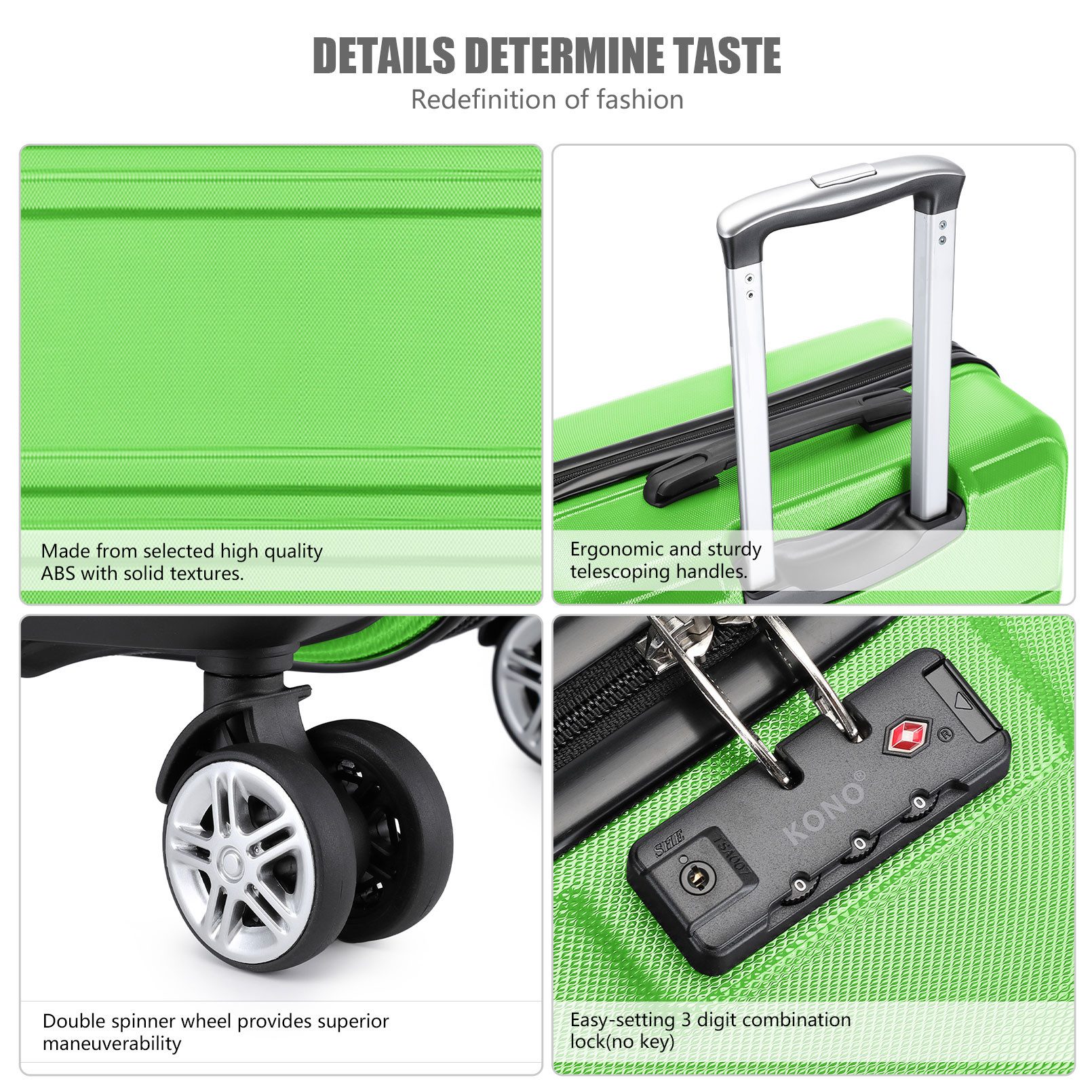 KONO Trolleyset 4 Rollen, (3 tlg), 3 Koffer, 360° Rollen, robuste Hartschale, (3 tlg)