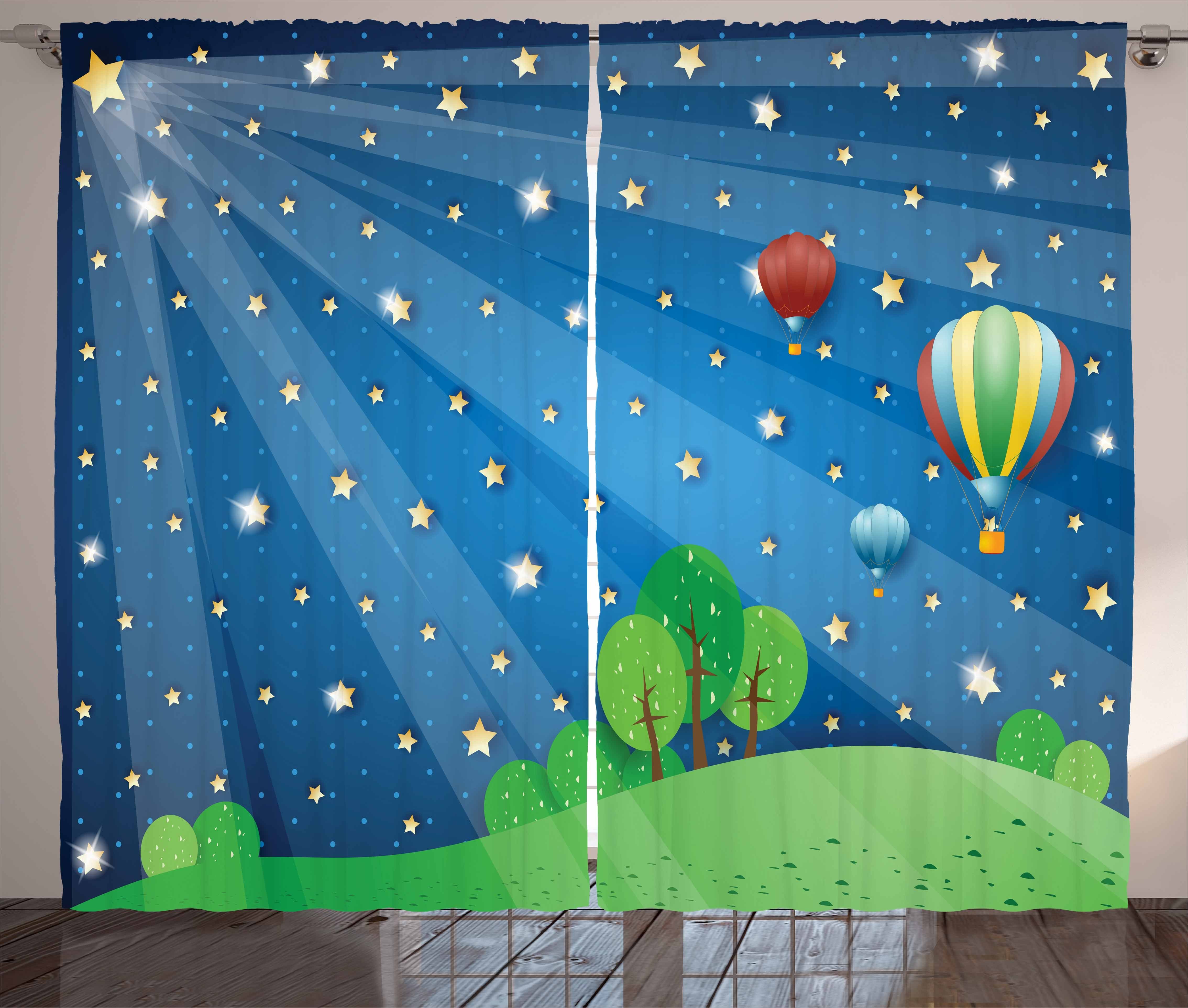 Haken, Schlafzimmer mit Cartoon Luftballons Abakuhaus, Schlaufen Kräuselband Ballon Gardine Vorhang und Sterne