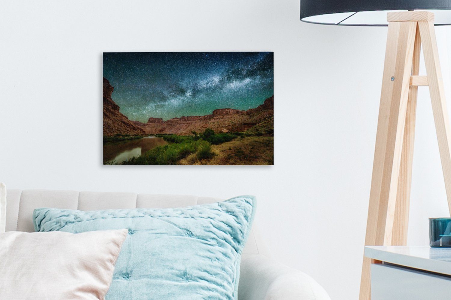 OneMillionCanvasses® Leinwandbild Beeindruckender Aufhängefertig, Wanddeko, in Colorado 30x20 Wandbild über (1 dem cm St), den Sternenhimmel USA, River Leinwandbilder