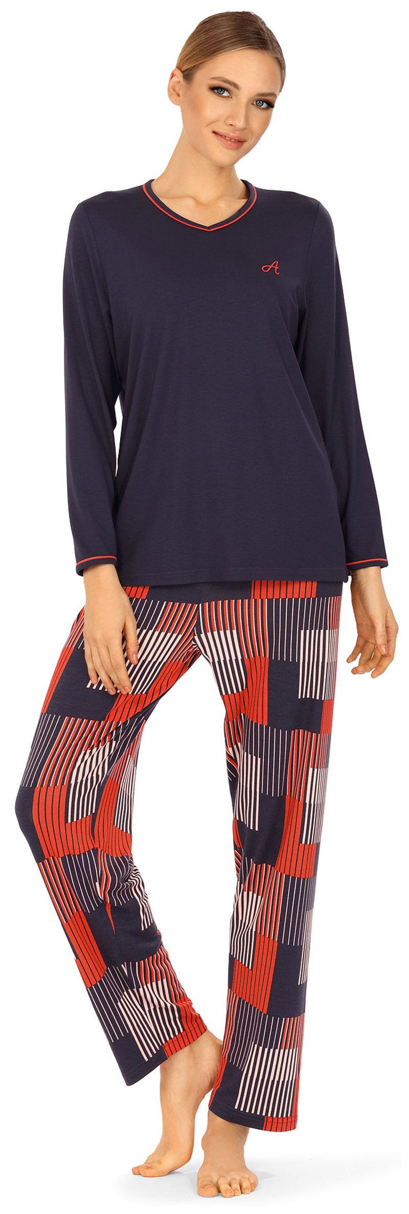 Ascafa Schlafanzug (Set, 2 tlg., 2-teilig) Damen Schlafanzug 2-teilig Pyjama grafisches Muster