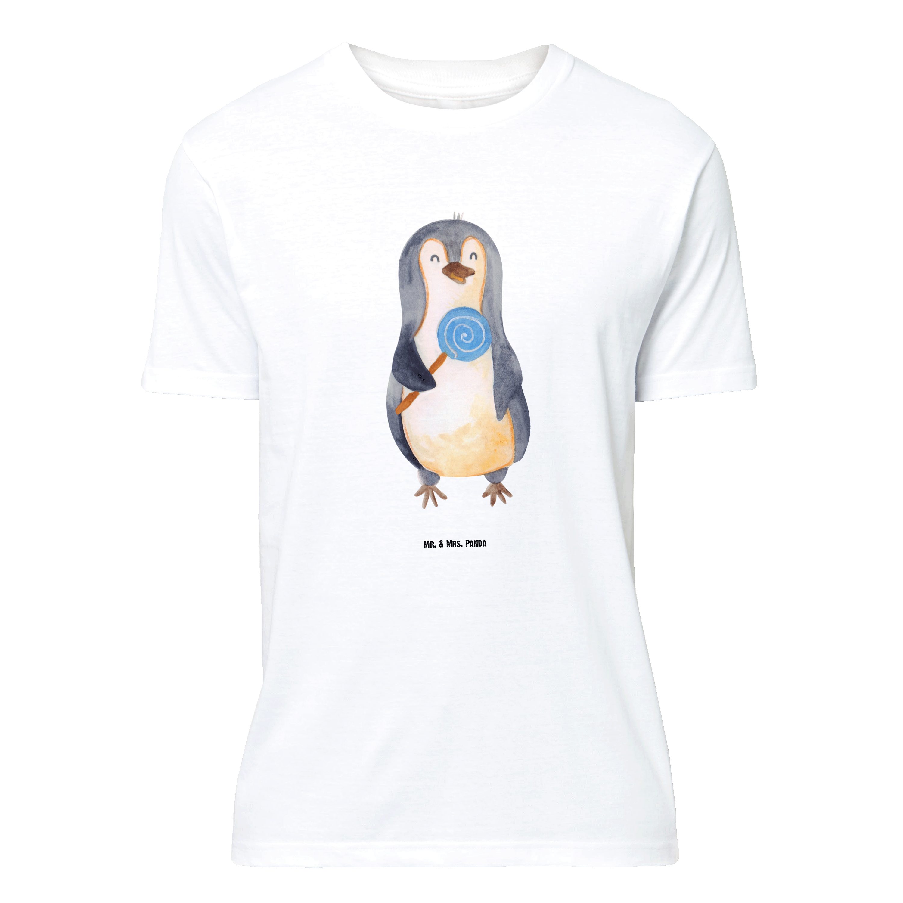 Mr. & Mrs. Panda T-Shirt Pinguin Lolli, Größe XL T-Shirt, Weiß, T-Shirt, Spruch, Süßigkeiten, (Packung) T-Shirt mit Spruch Süß Naschen