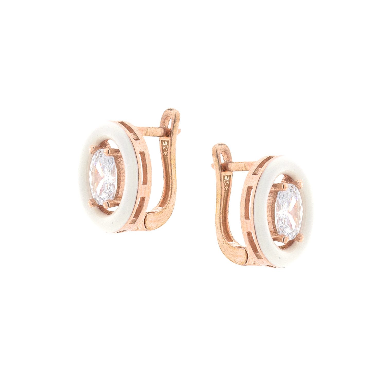 Golders Schmuckset Ohrringe + Collier aus 925 Silber, vergoldet (mit Zirkonia umrahmt in weißer oder schwarzer Emaille, 3-tlg), Elegante Halskette 45cm Kettenlänge Perfektes Schmuck Geschenk