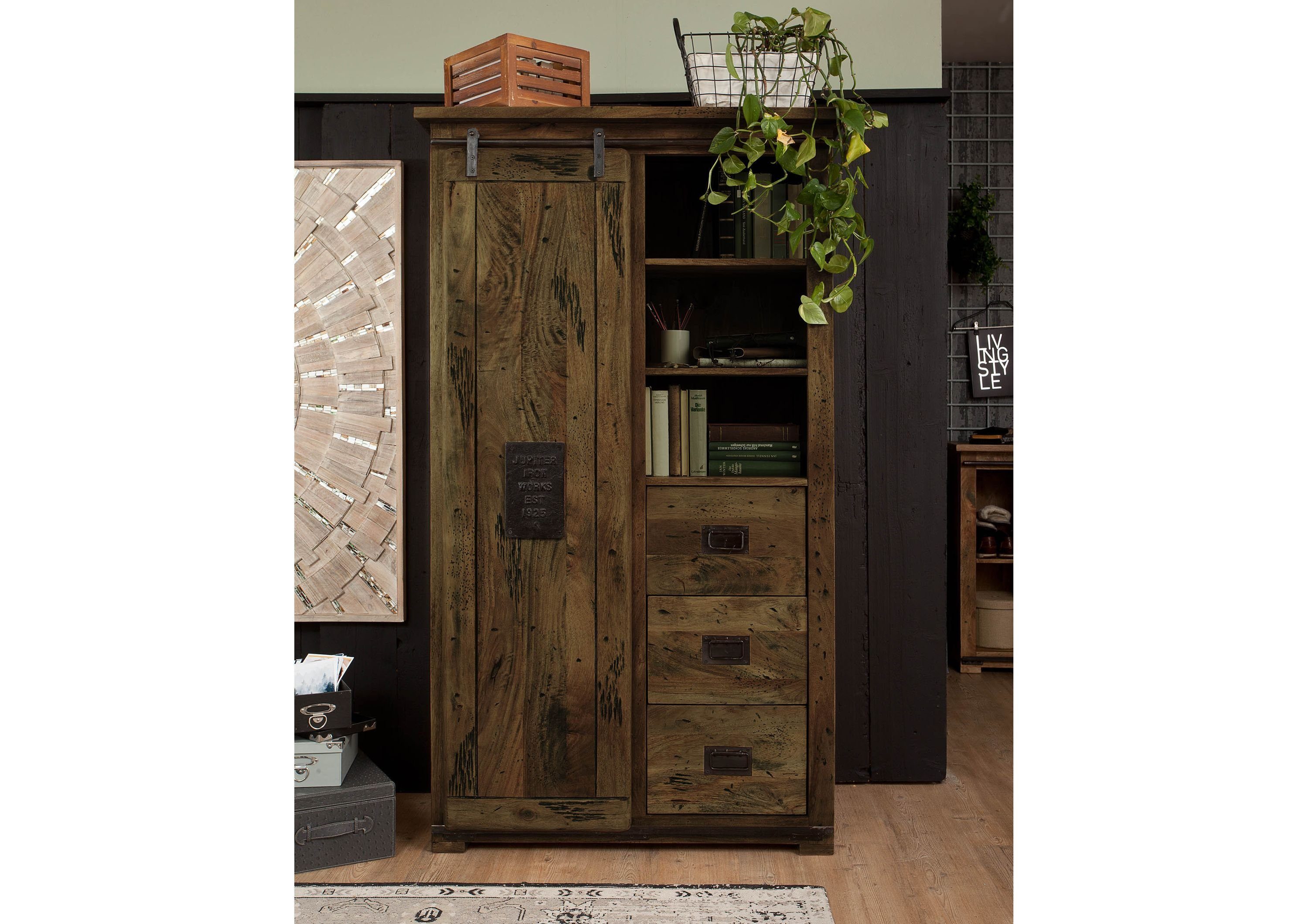Massivmoebel24 Dreh-/Schwebetürenschrank #414 (Kleiderschrank Mango 100x45x günstig online kaufen