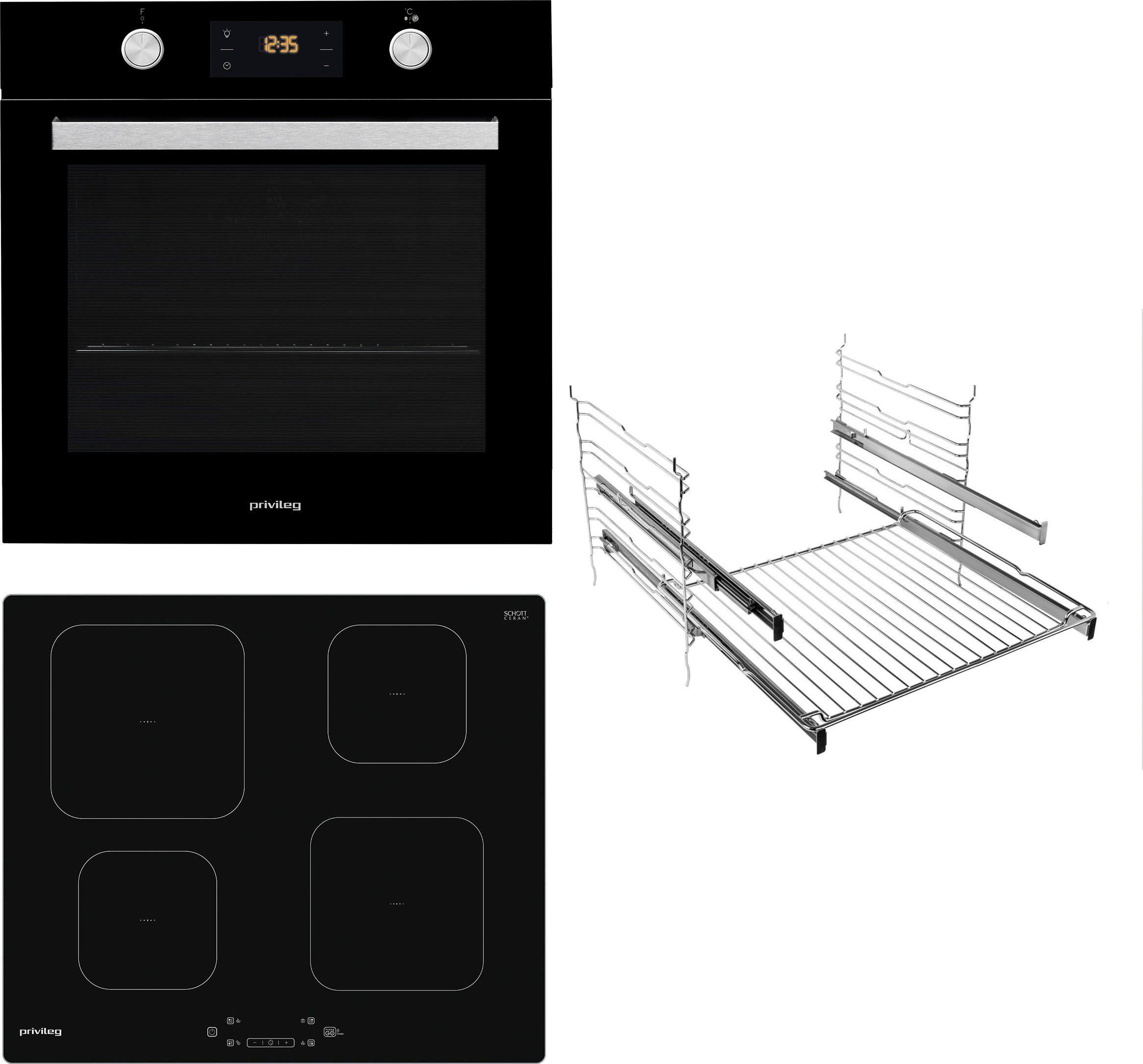 Privileg Backofen-Set BAKO Teilauszug, mit 470 Pyrolyse-Selbstreinigung Turn&Cook BLACK