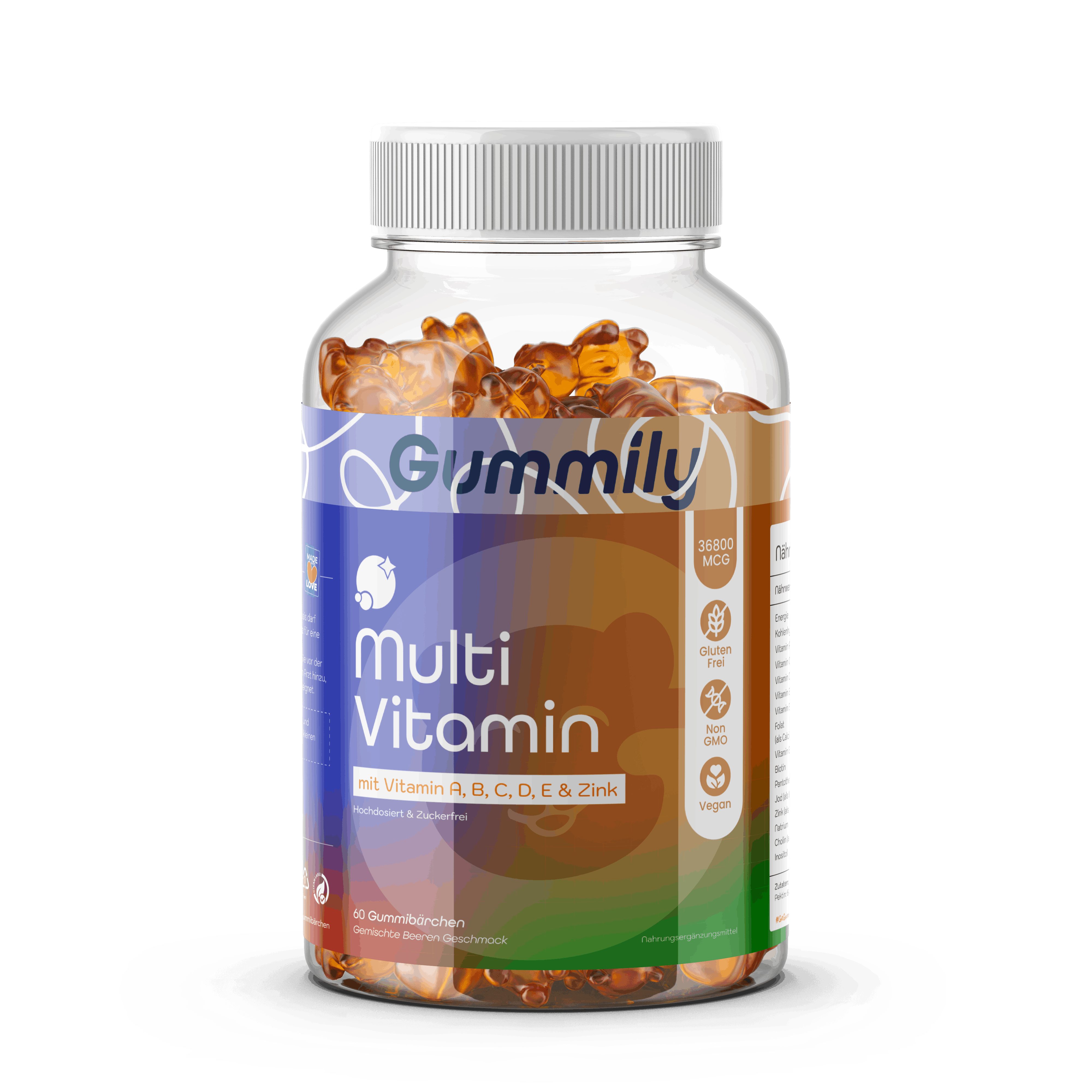 Gummily® Zukerfrei Multivitamin Hochdosiert Gummibärchen mit Biotin, Zink Gummibärchen, 180 g