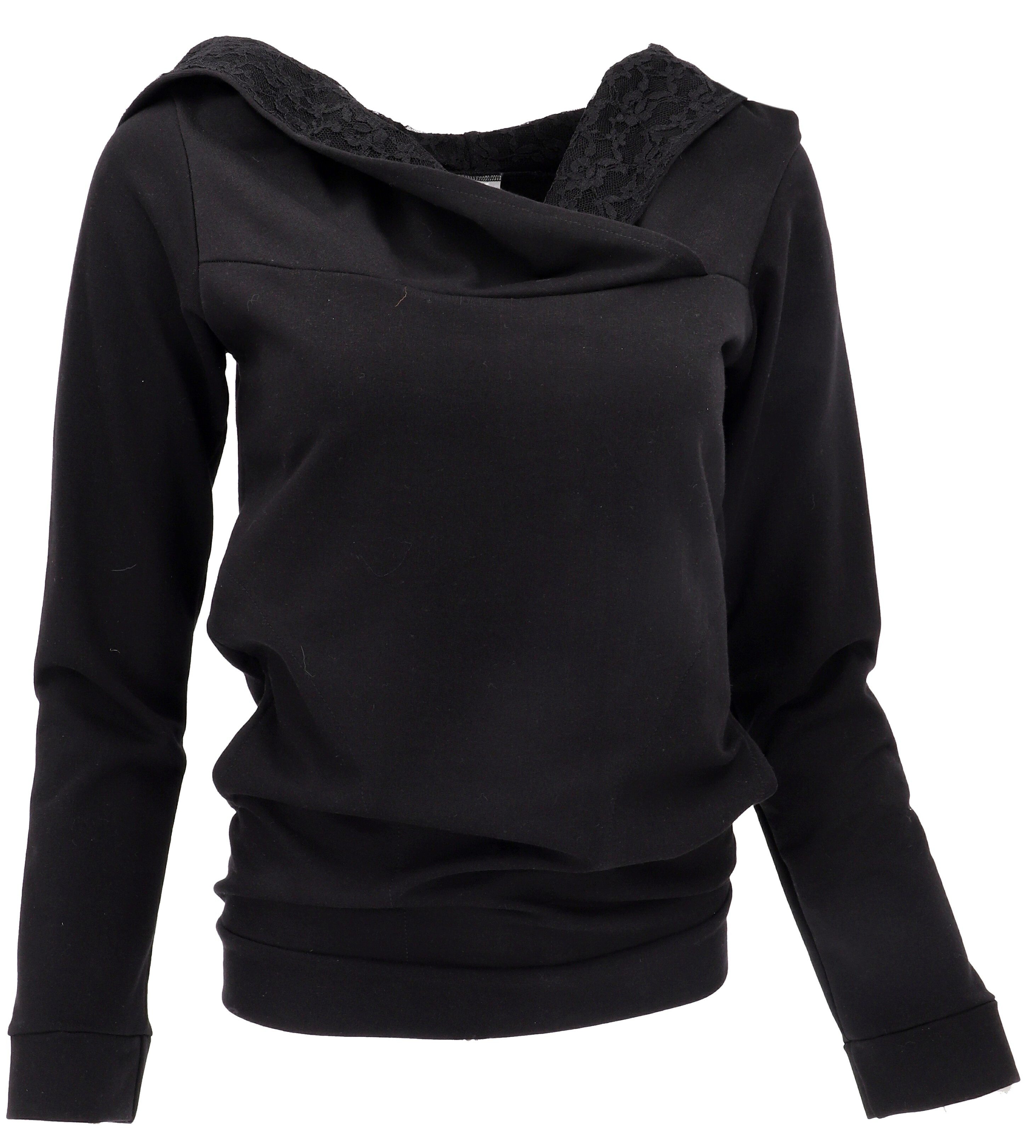 Guru-Shop Longsleeve Langarmshirt, Boho Oberteil mit Spitze und.. alternative Bekleidung